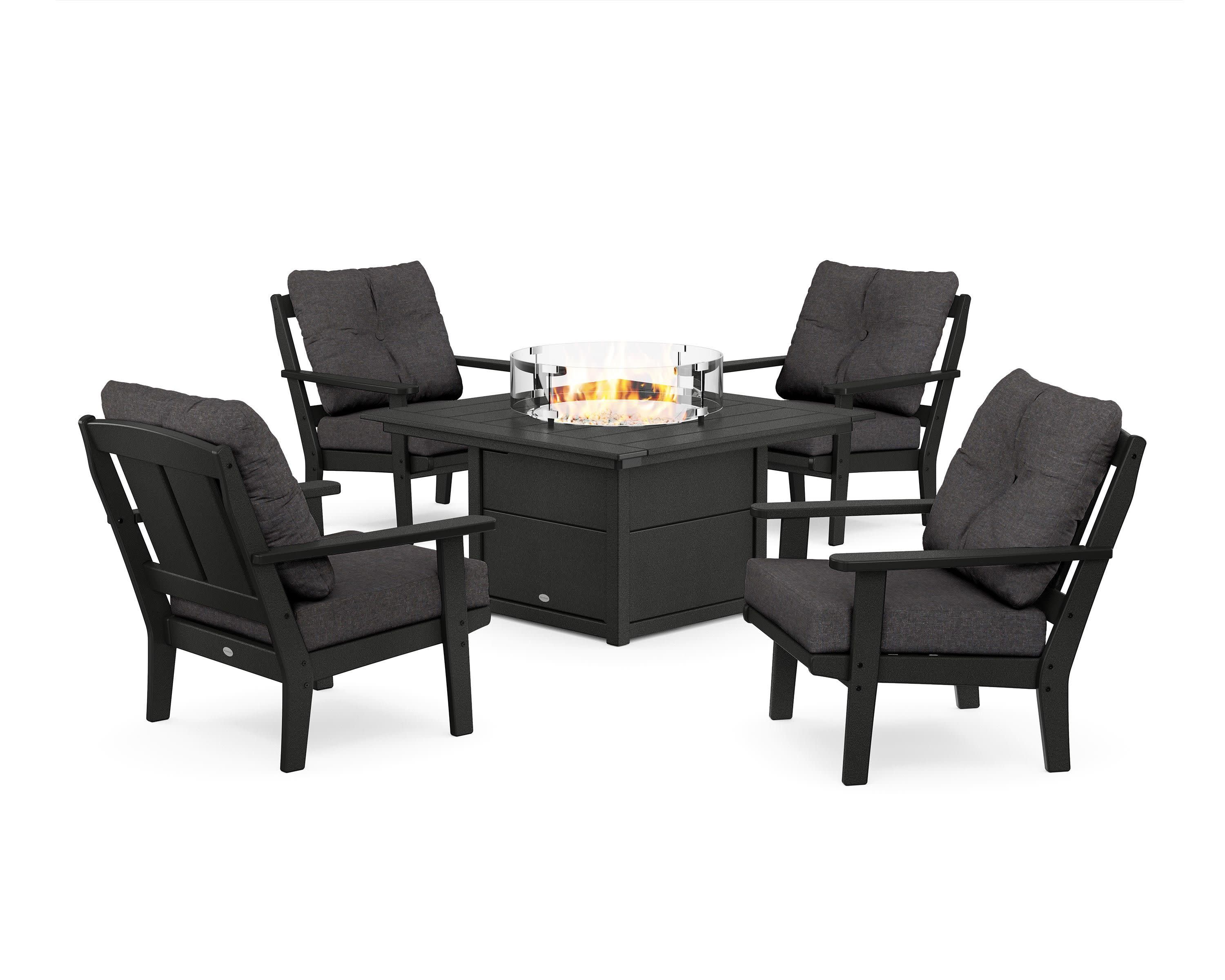 Mission 5-Piece Deep Seating Set with Fire Pit Table in Black / Ash Charcoal