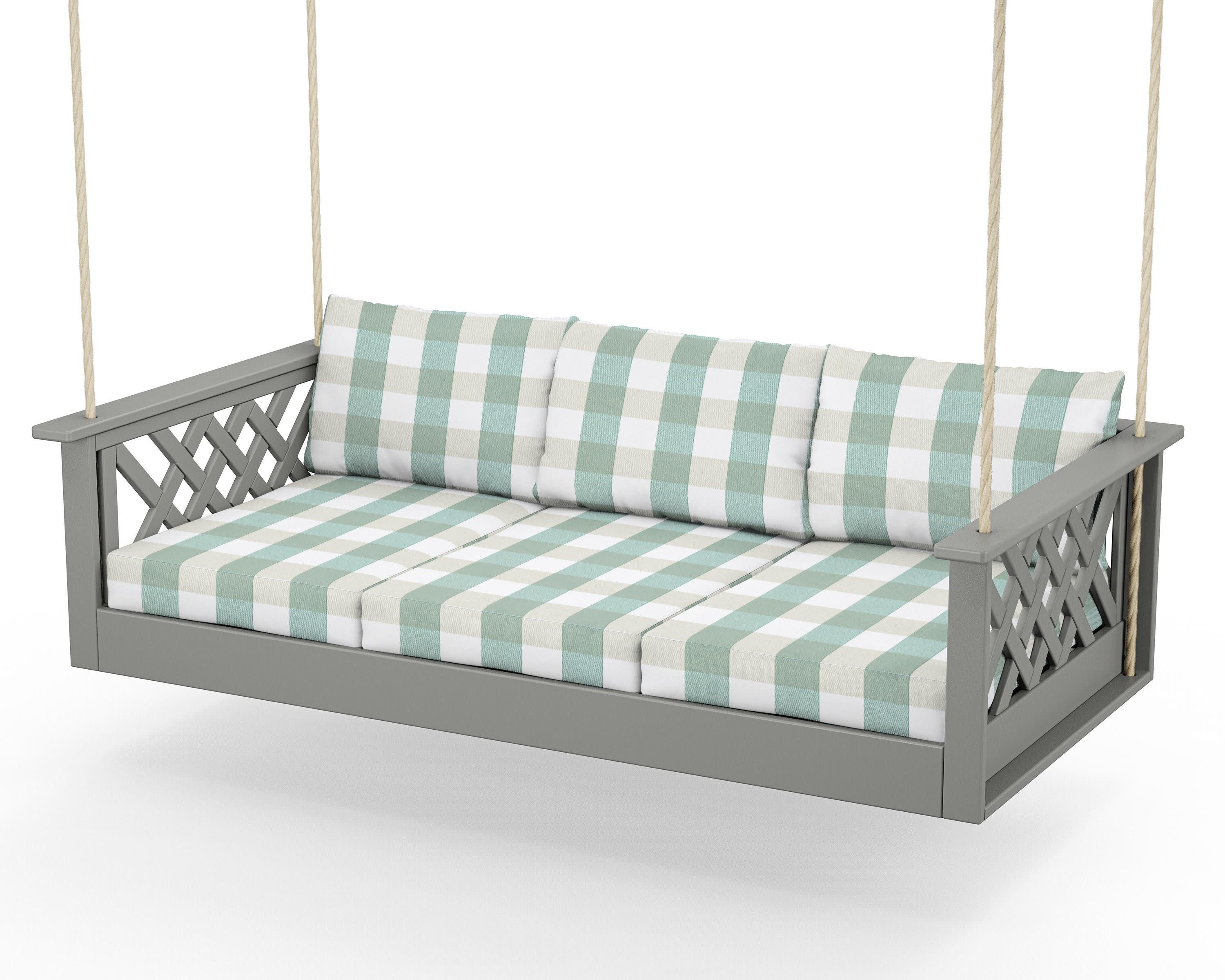 Wovendale Daybed Swing in Slate Grey / Buffalo Plaid Glacier Spa