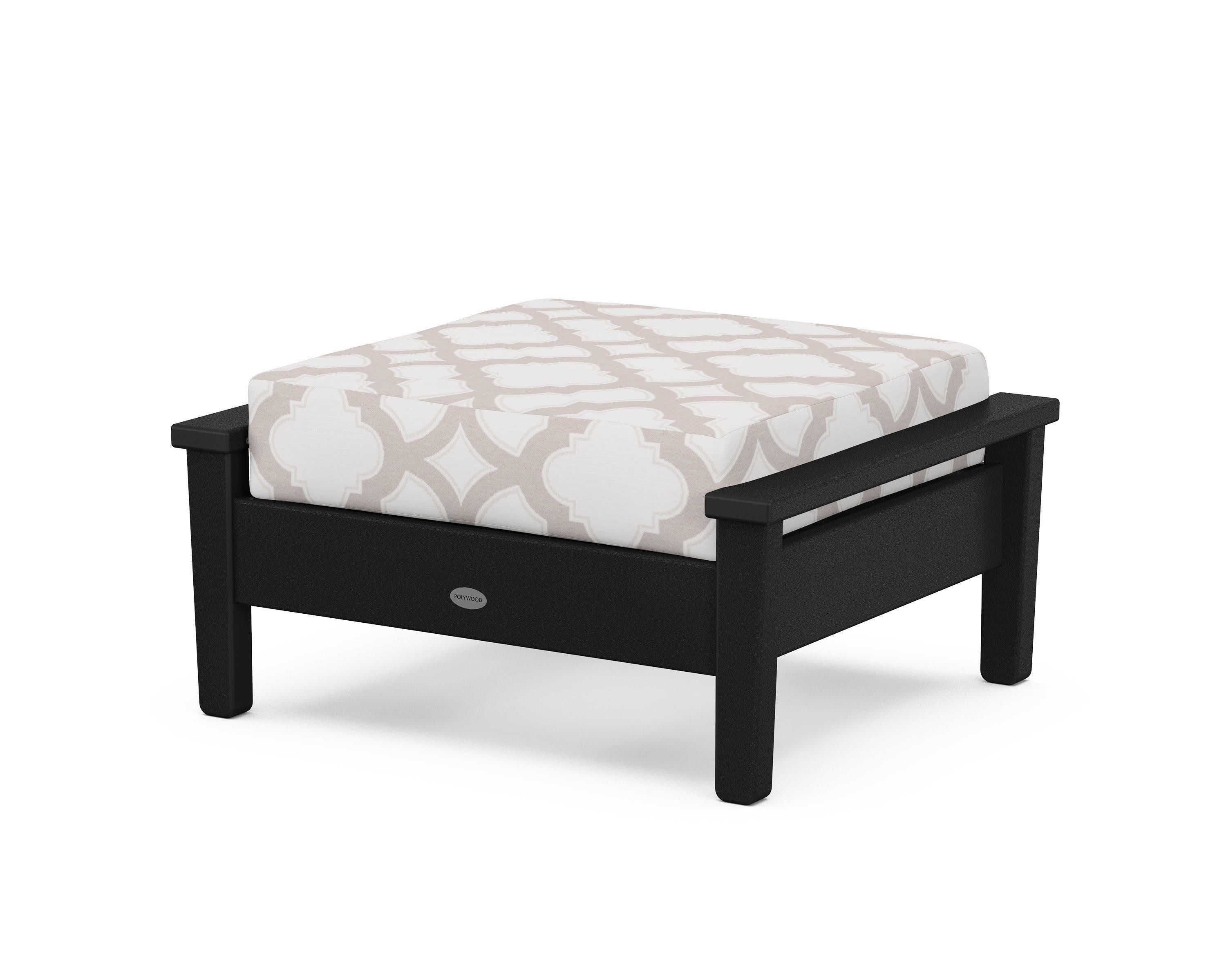 Prescott Deep Seating Ottoman in Black / Trellis Dune Burlap