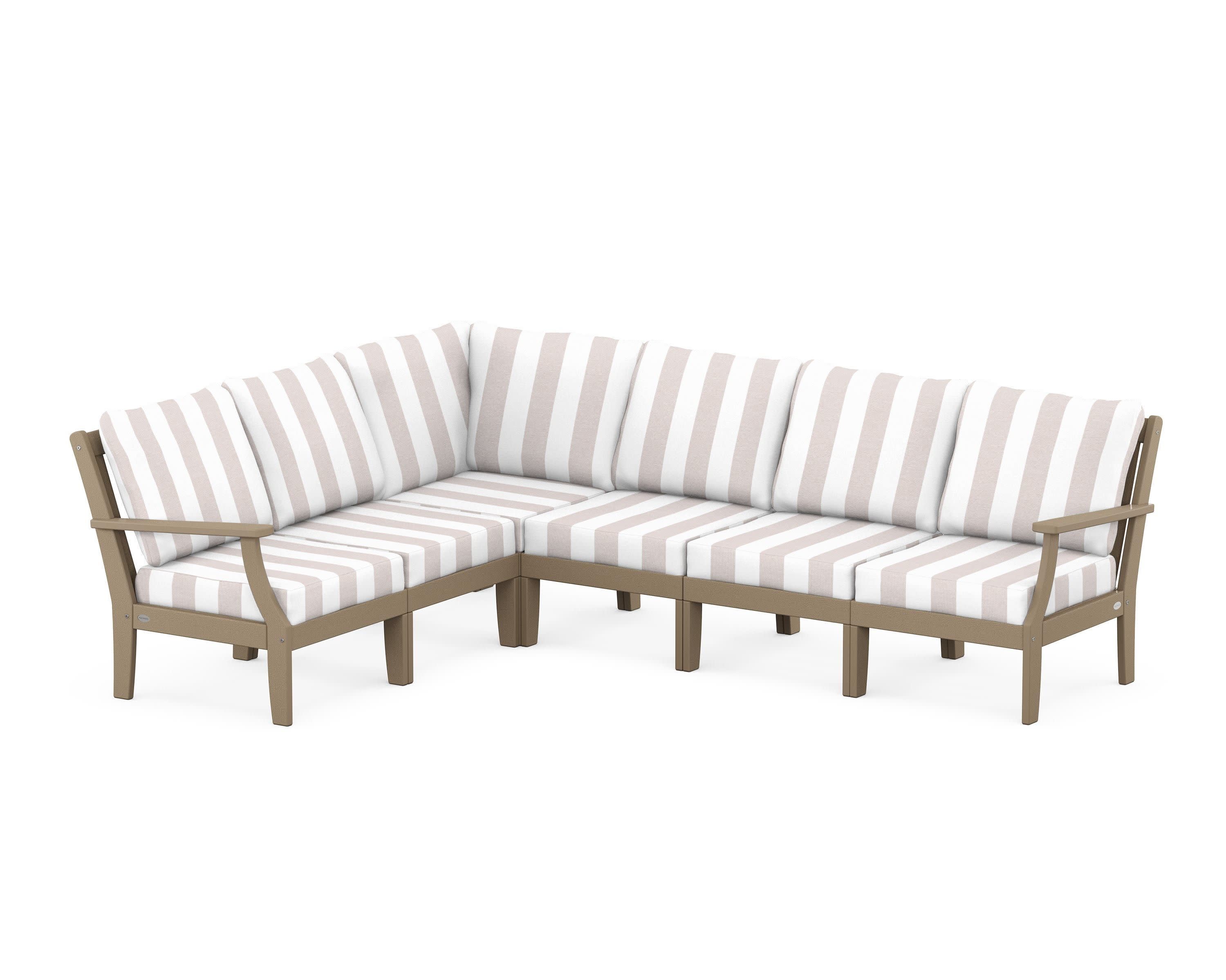 Braxton Modular 6-Piece Deep Seating Set in Vintage Sahara / Cabana Stripe Dune Burlap