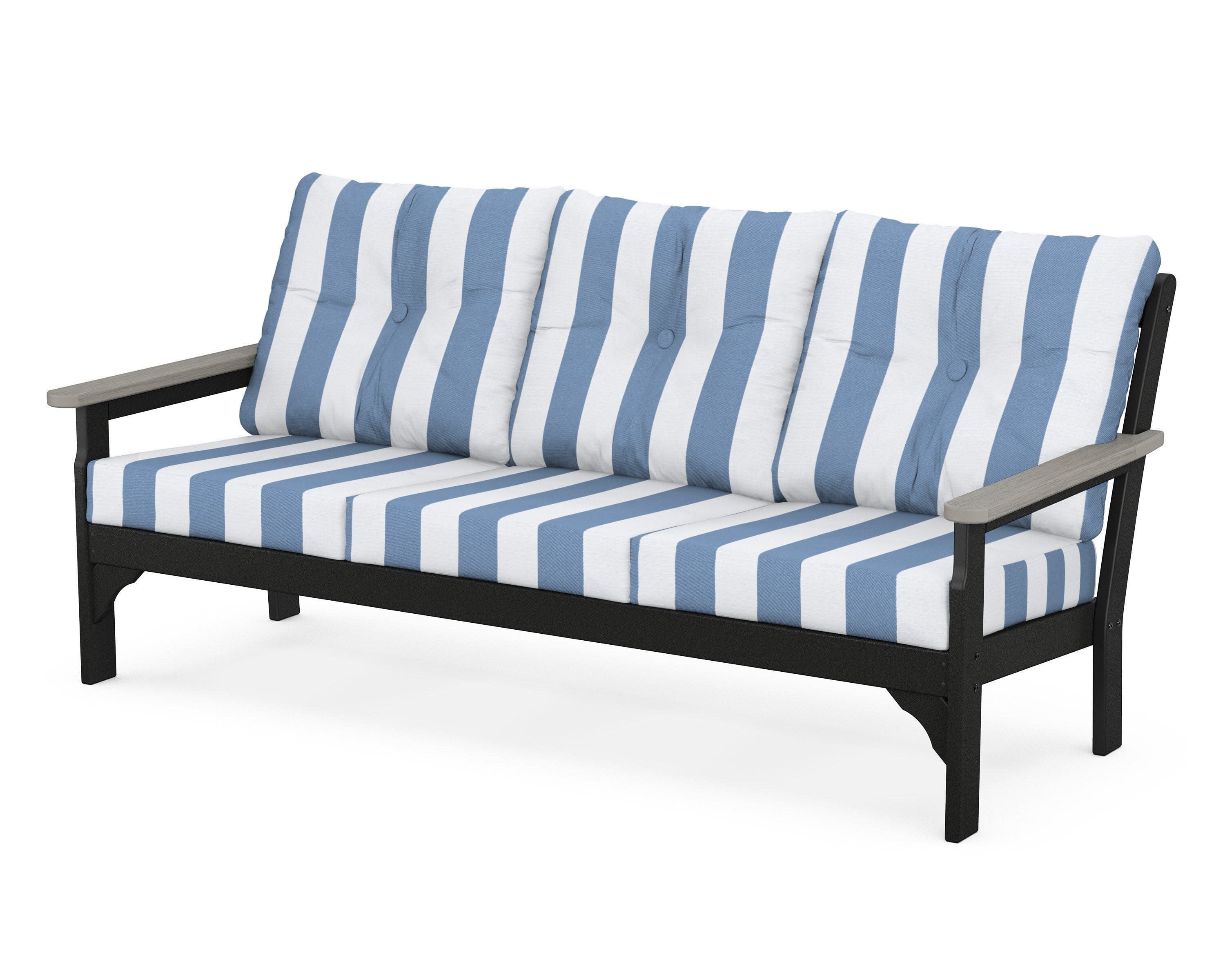 Vineyard Deep Seating Sofa in Black / Driftwood / Cabana Stripe Sky Blue