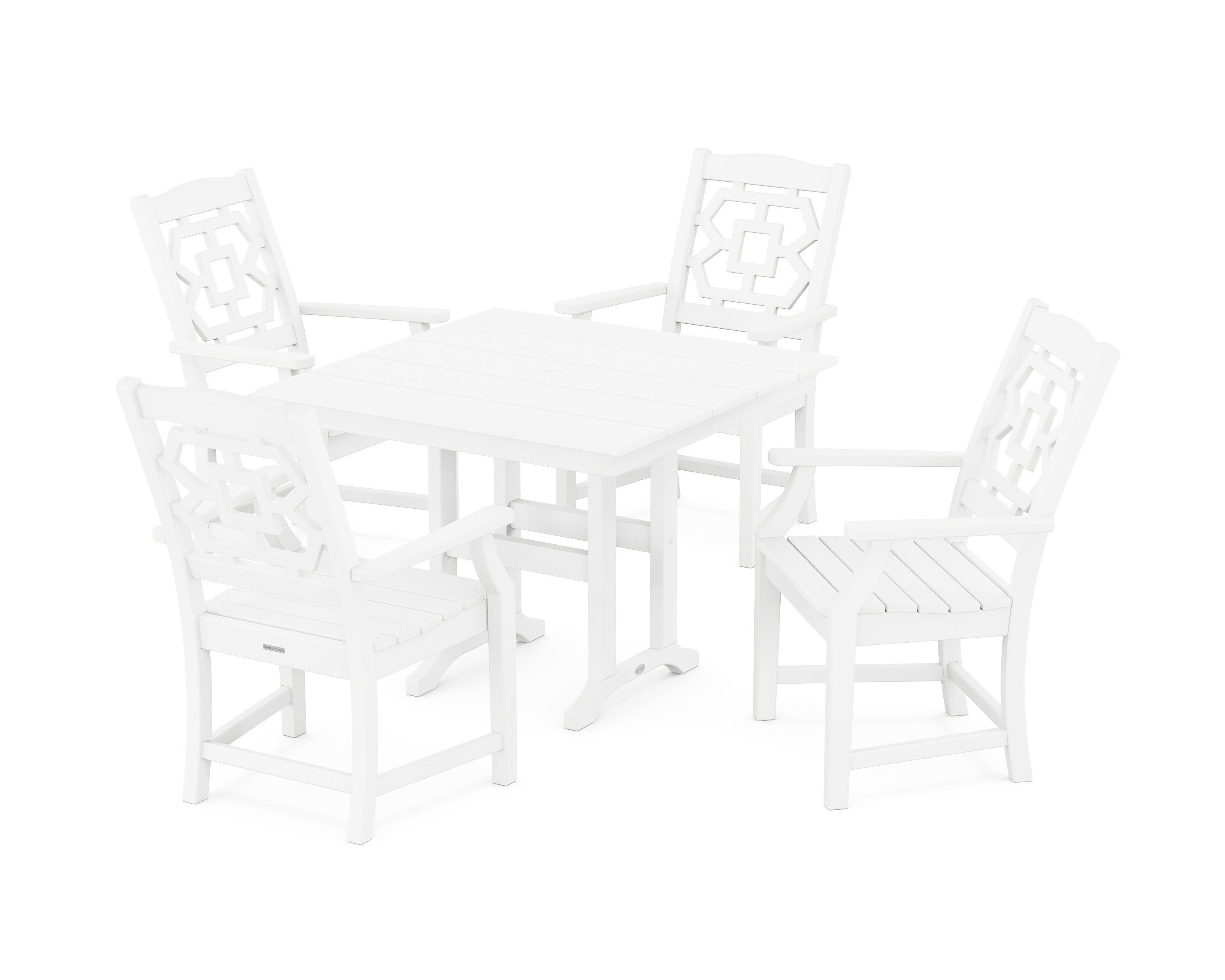 Chinoiserie 5-Piece Farmhouse Dining Set in White