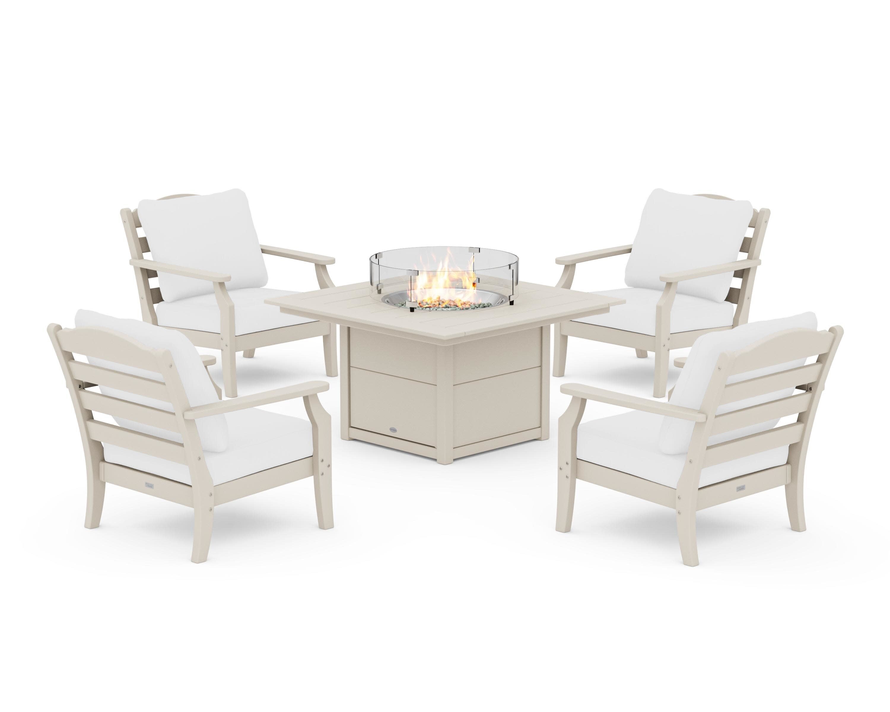 Savannah 5-Piece Deep Seating Set with Fire Pit Table in Sand / Natural