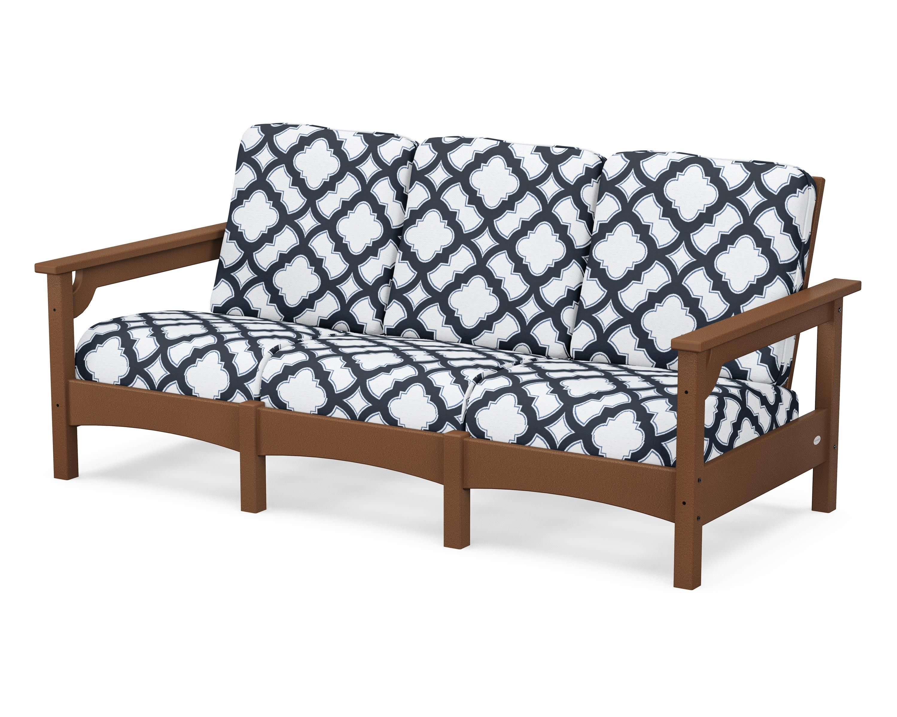 Club Sofa in Teak / Trellis Marine Indigo