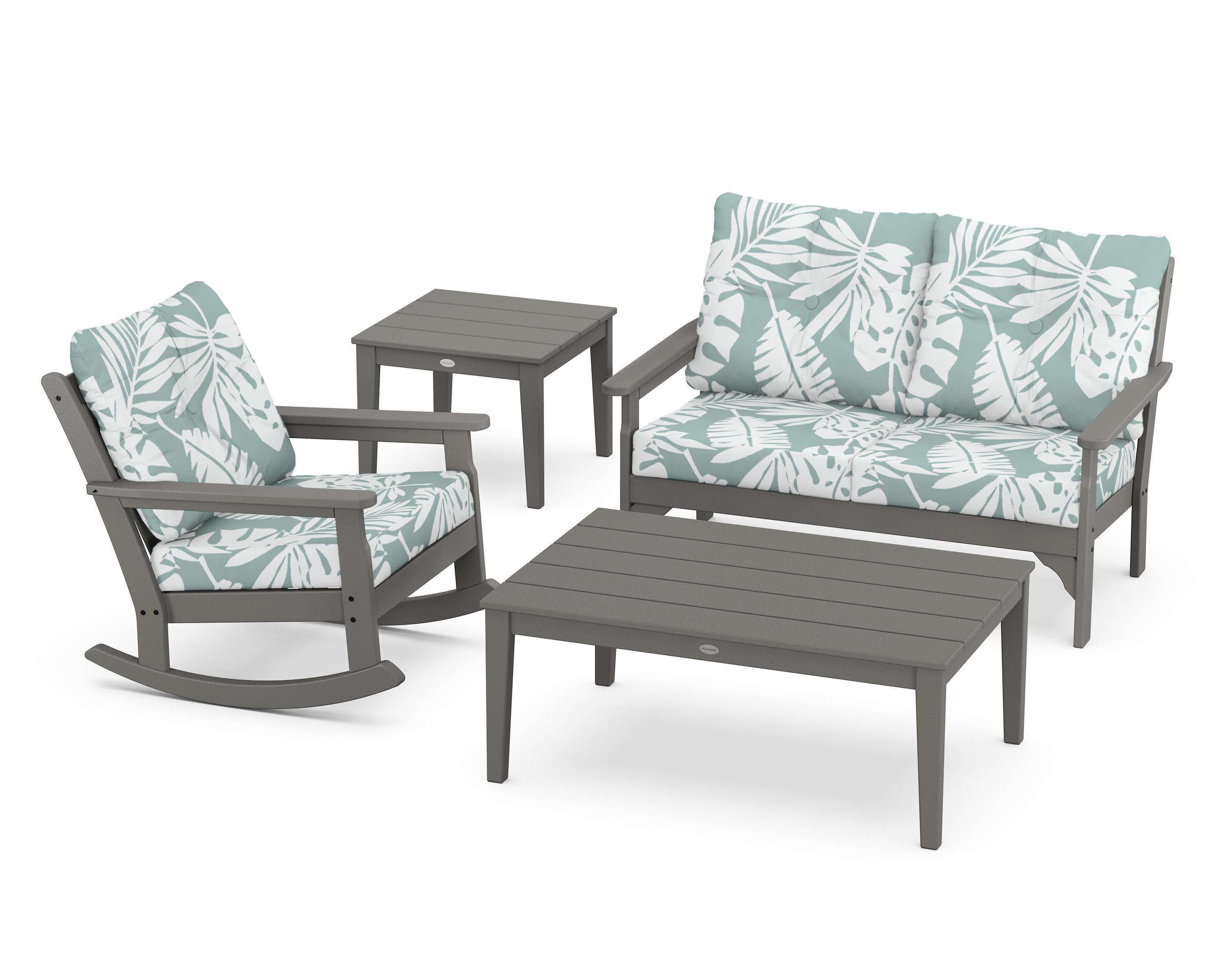 Vineyard 4-Piece Deep Seating Rocker Set in Slate Grey / Leaf Glacier Spa