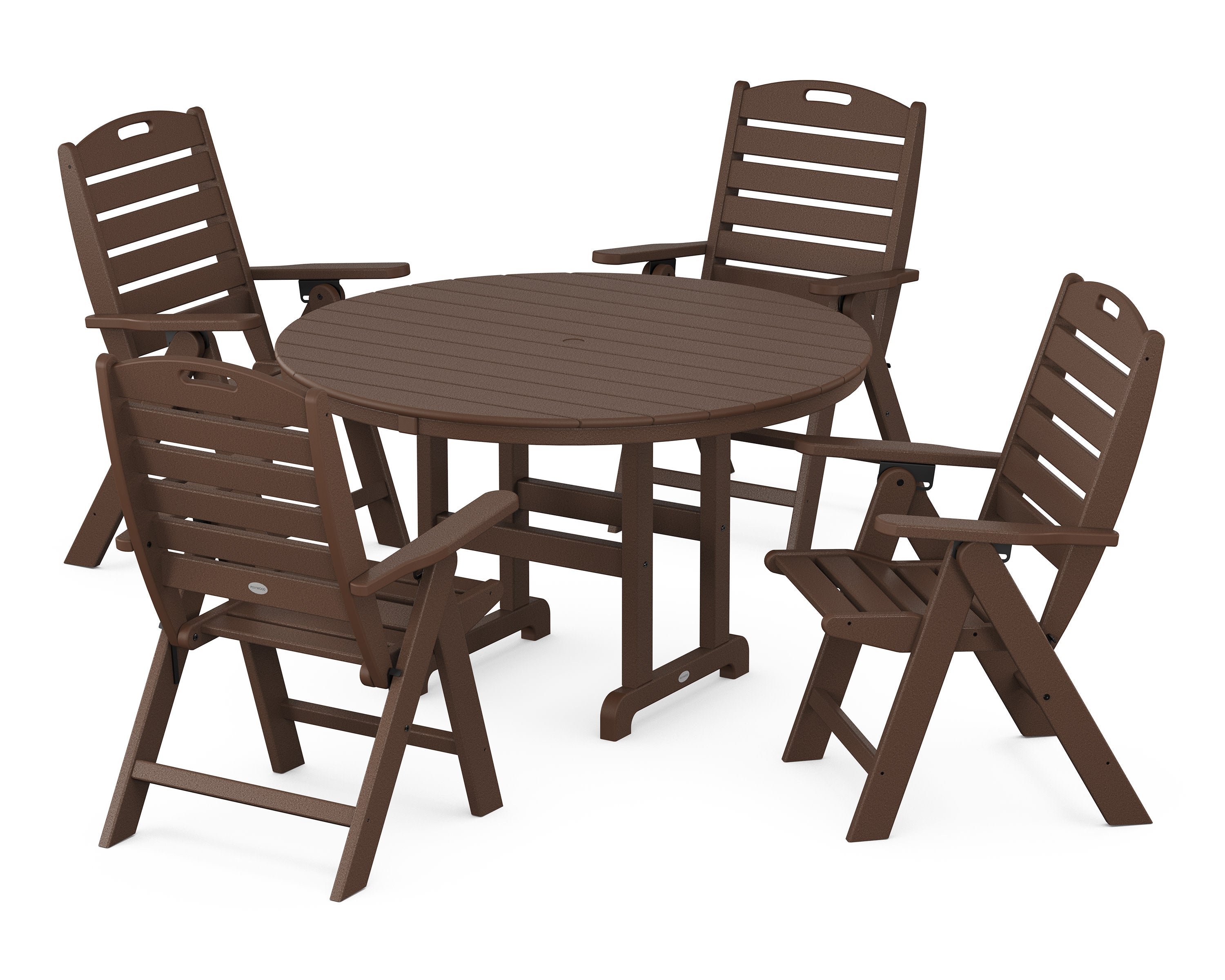 Nautical Folding Chair 5-Piece Round Farmhouse Dining Set in Mahogany