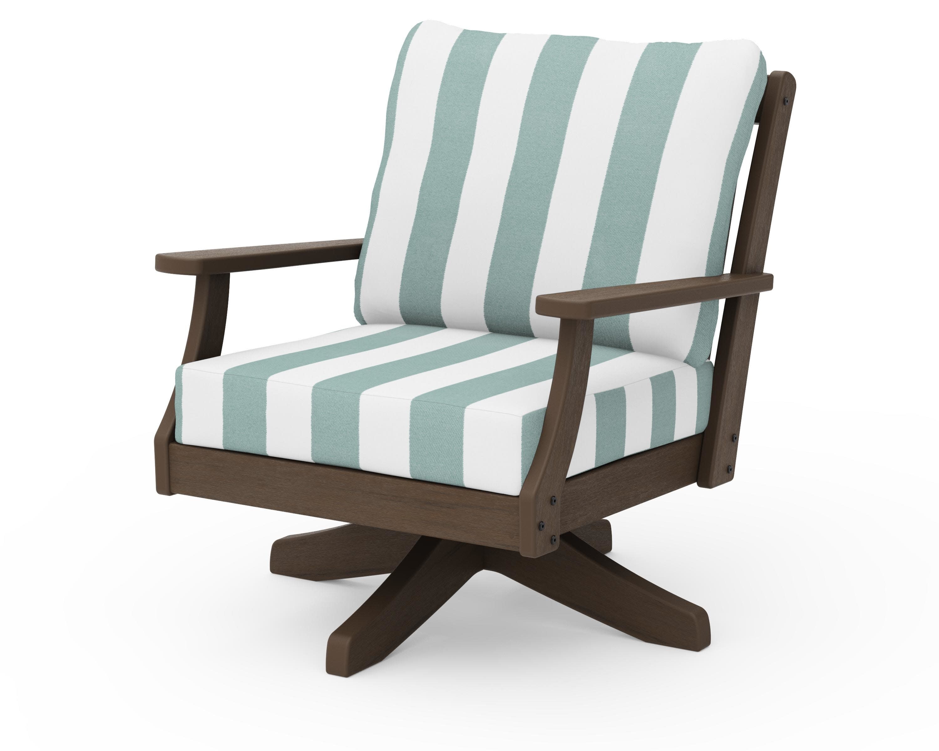 Braxton Deep Seating Swivel Chair in Kona / Cabana Stripe Glacier Spa