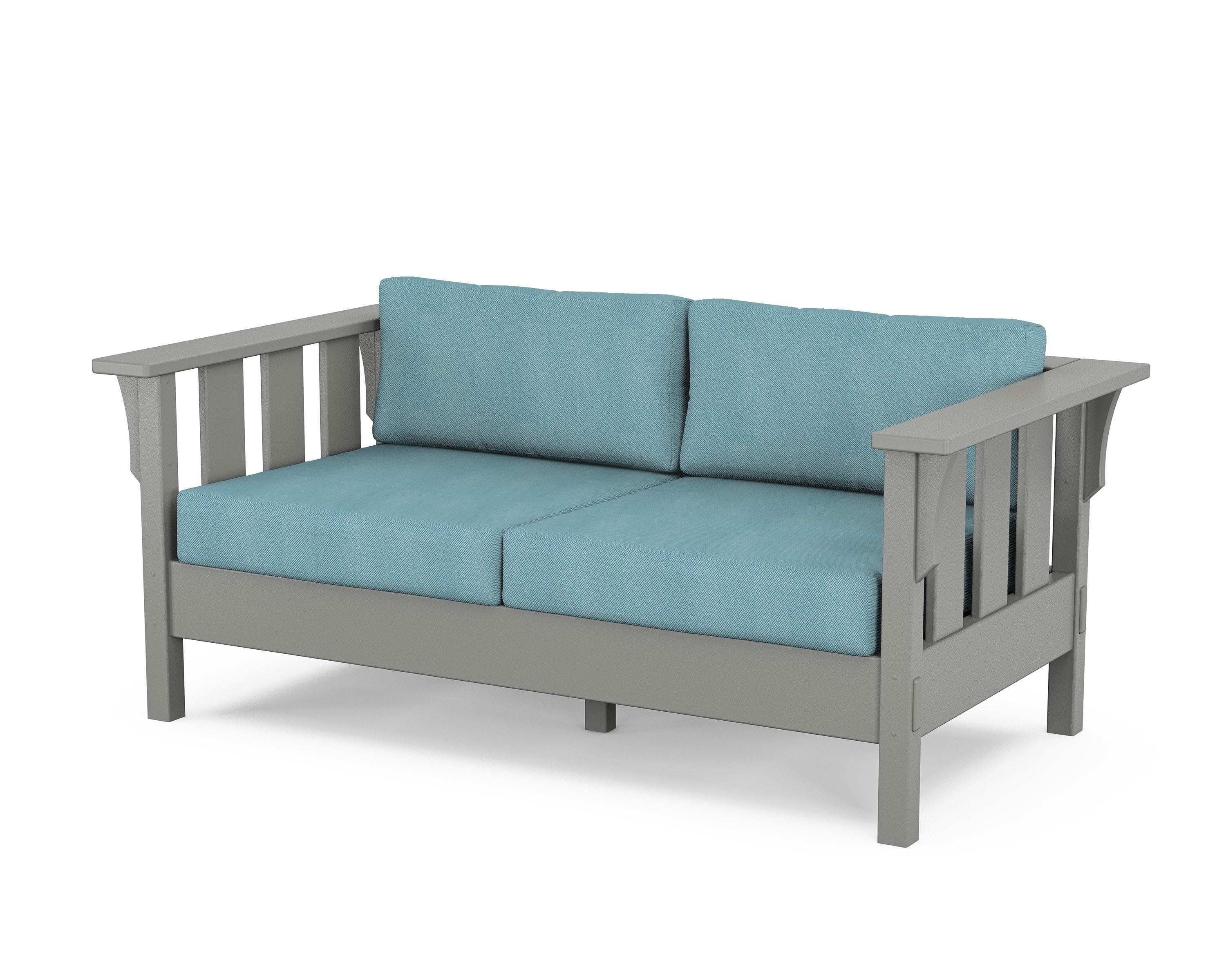 Acadia Deep Seating Loveseat in Slate Grey / Lattice Sky Blue