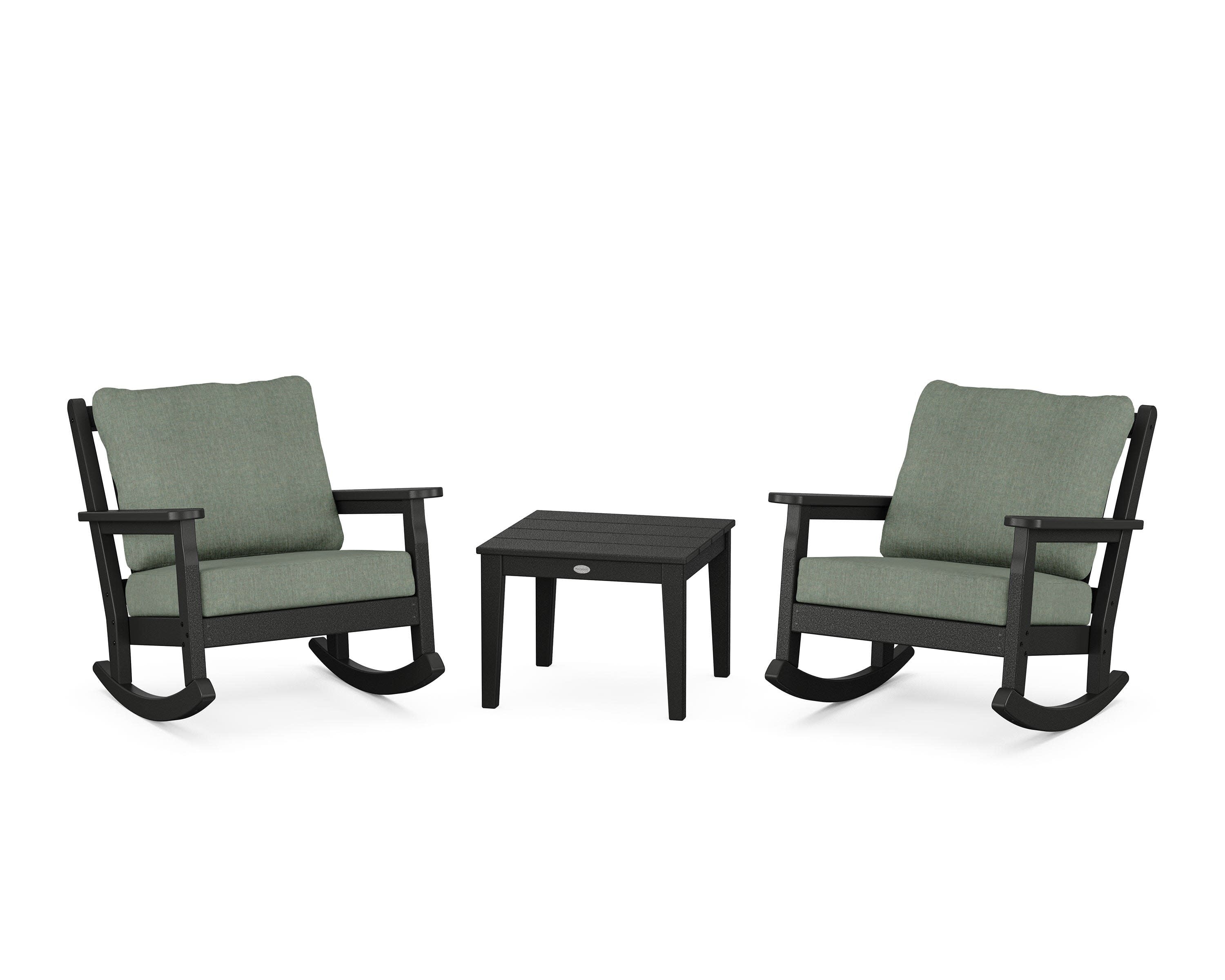 Chippendale 3-Piece Deep Seating Rocker Set in Black / Cast Sage