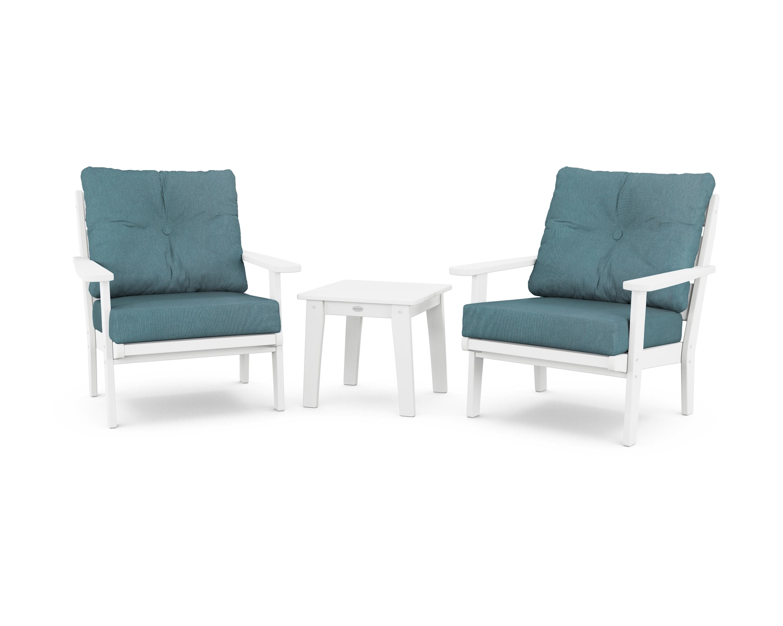 Lakeside 3-Piece Deep Seating Chair Set in White / Ocean Teal