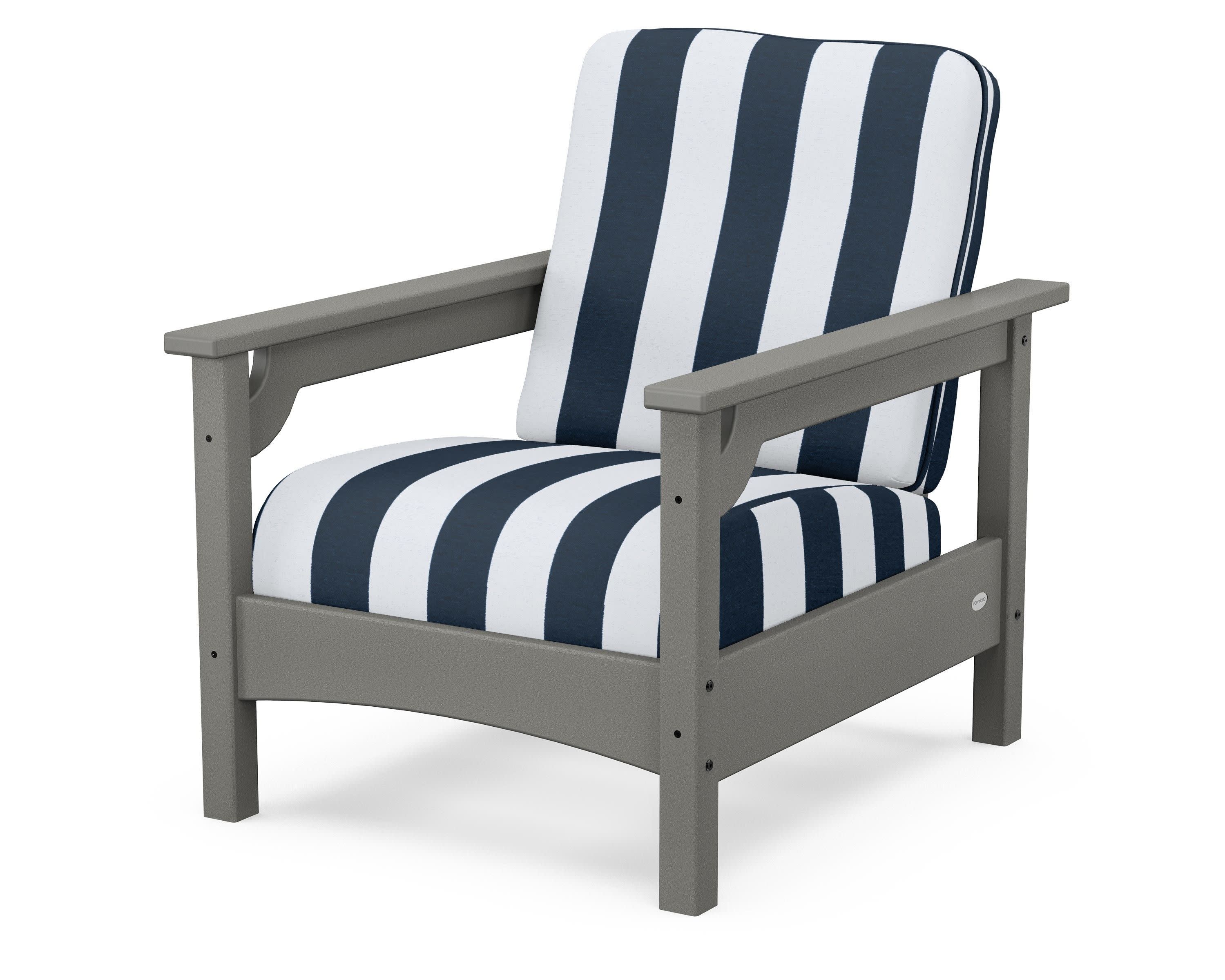 Club Chair in Slate Grey / Cabana Stripe Marine Indigo