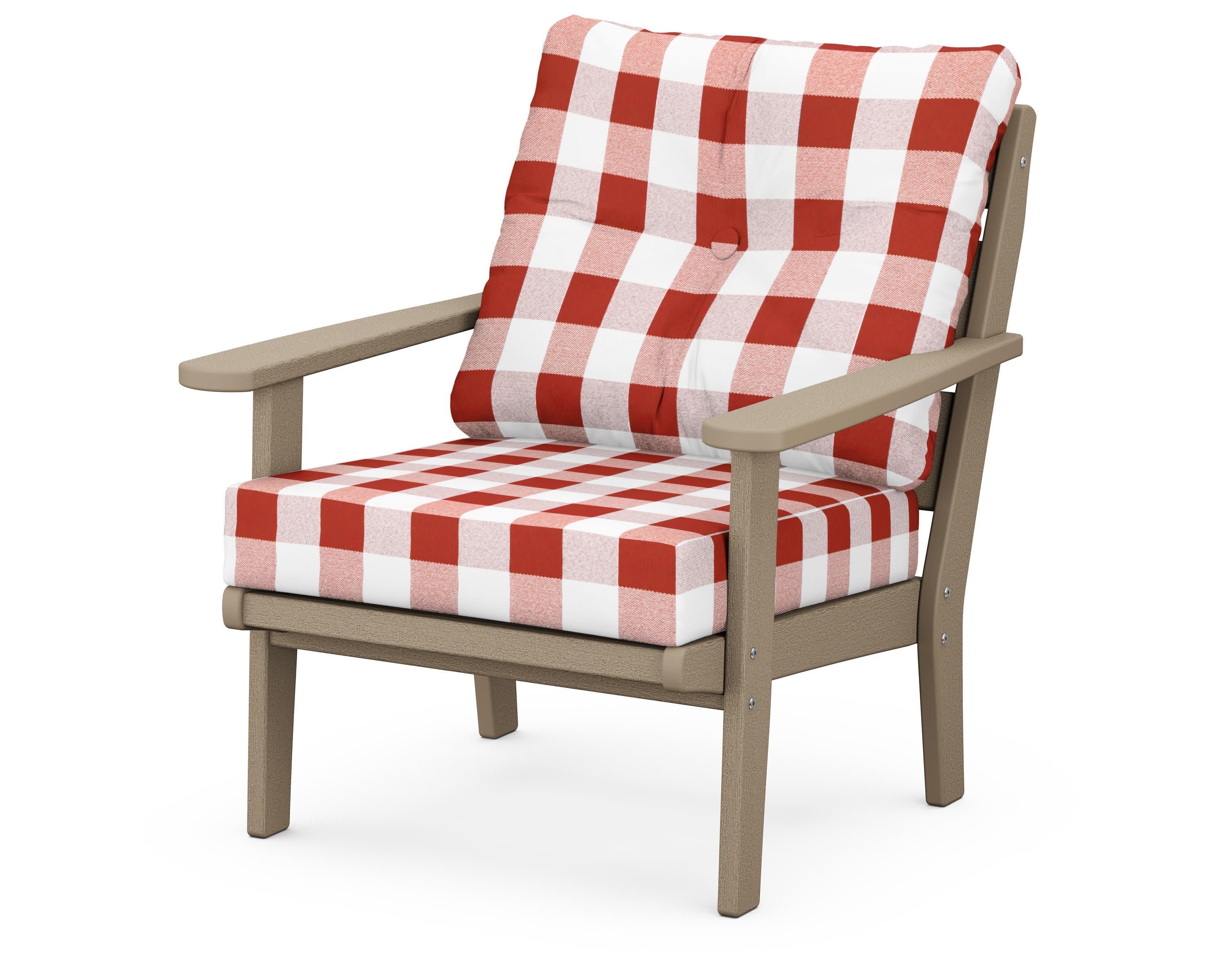 Lakeside Deep Seating Chair in Vintage Sahara / Buffalo Plaid Crimson