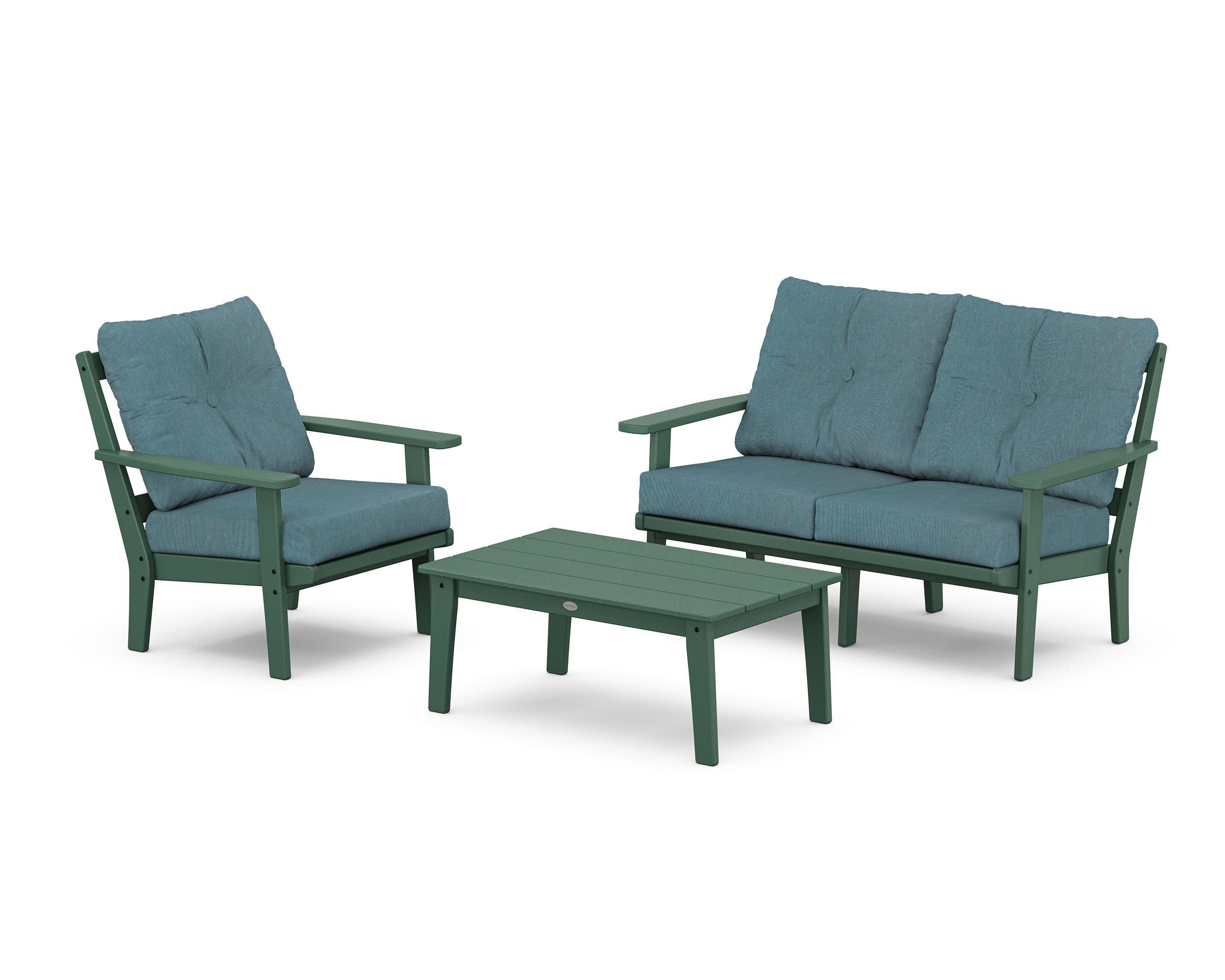 Oxford 3-Piece Deep Seating Set with Loveseat in Green / Ocean Teal