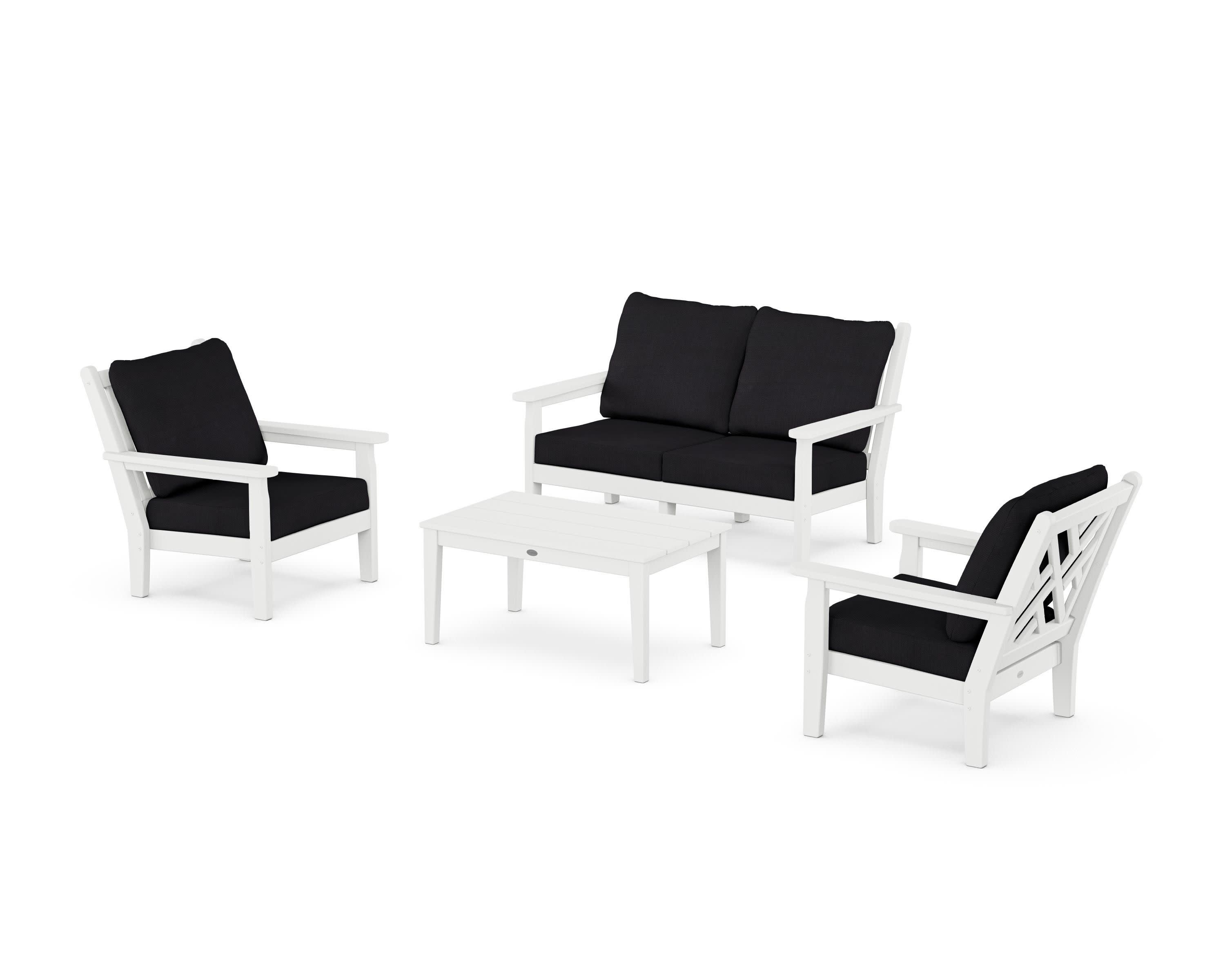 Chippendale 4-Piece Deep Seating Set with Loveseat in White / Midnight Linen