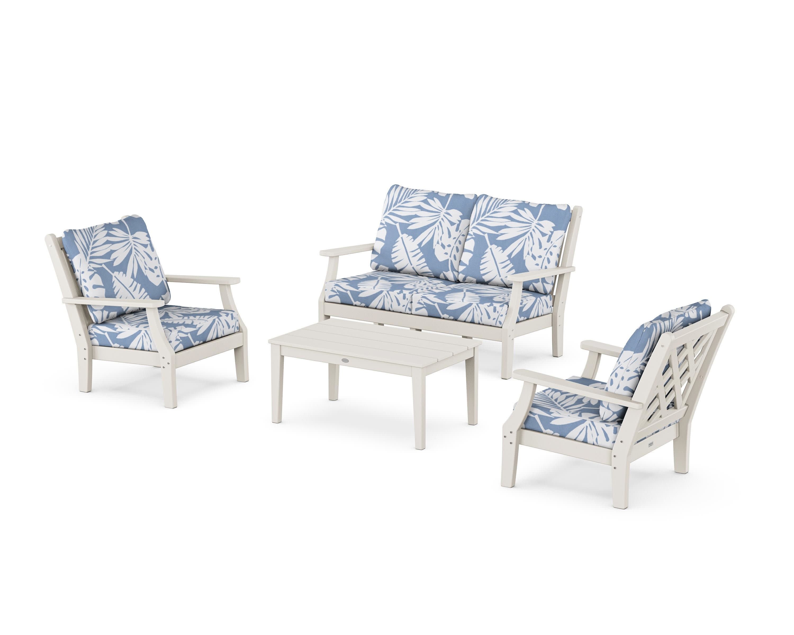 Wovendale 4-Piece Deep Seating Set with Loveseat in Sand / Leaf Sky Blue