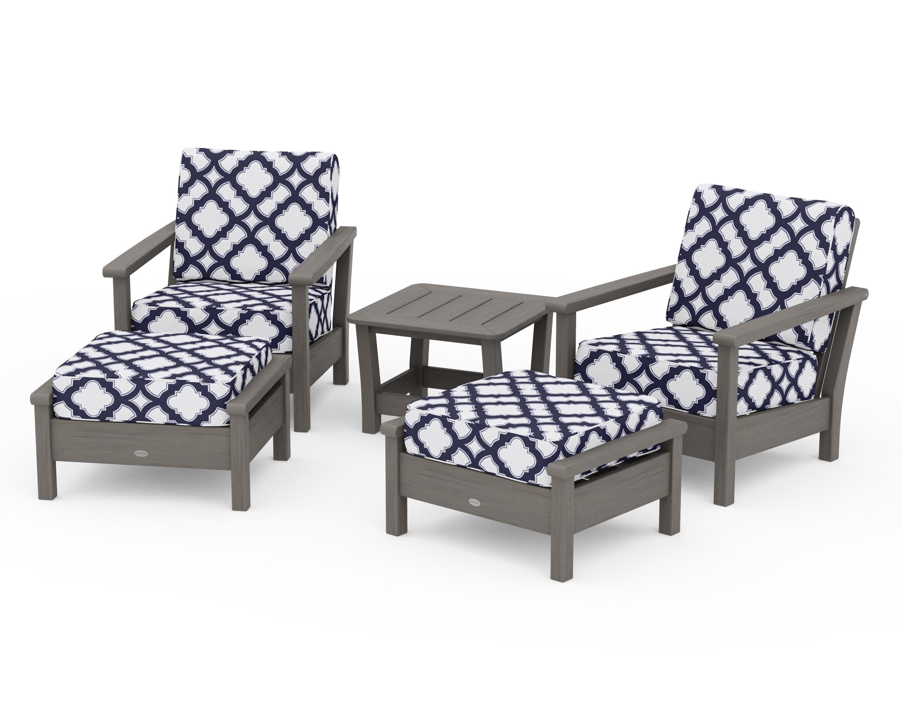 Harbour 5-Piece Deep Seating Chair Set in Driftwood / Trellis Navy