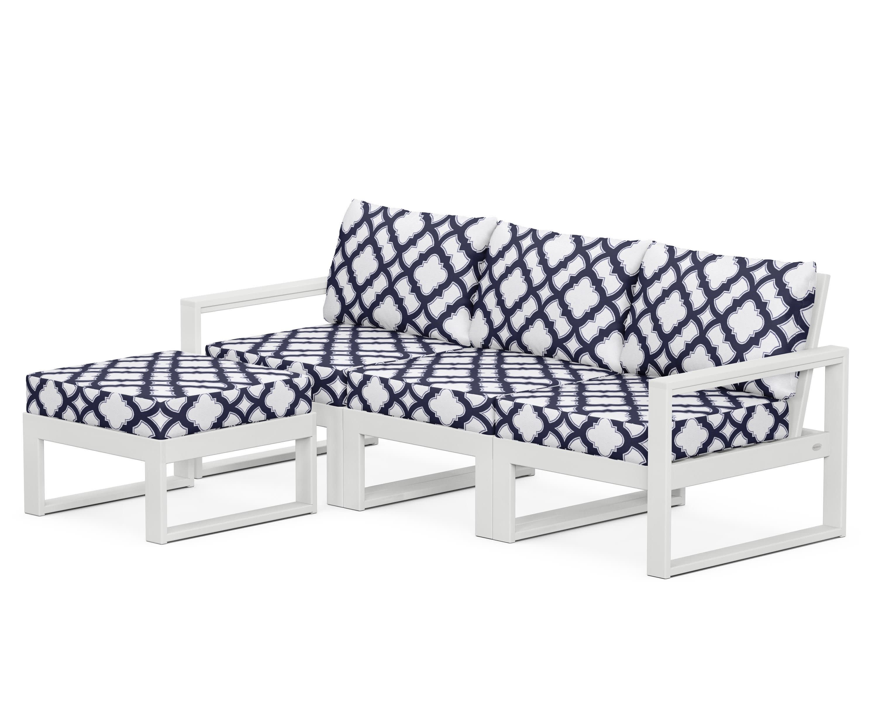 EDGE 4-Piece Modular Deep Seating Set with Ottoman in White / Trellis Navy