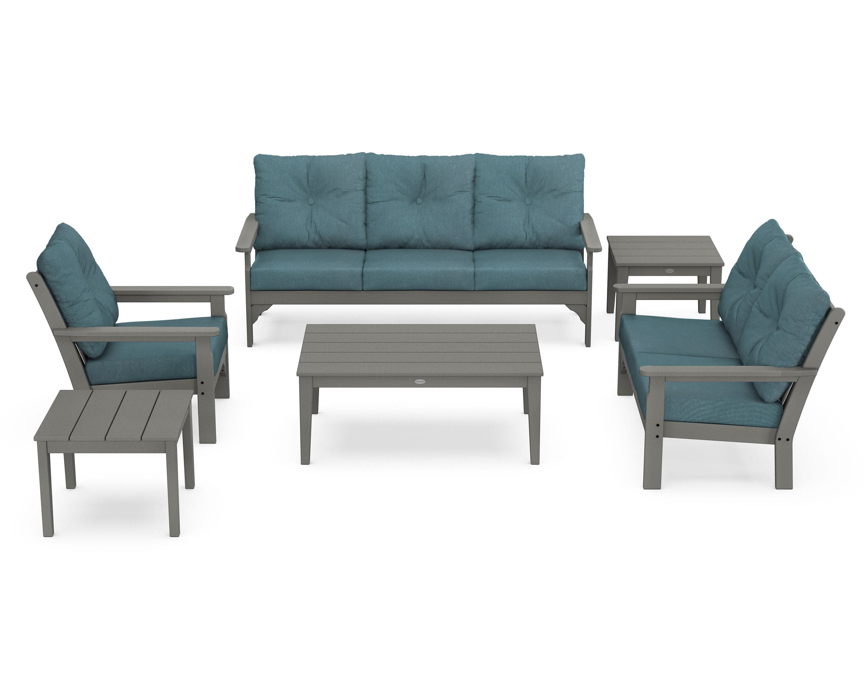 Vineyard 6-Piece Deep Seating Set in Slate Grey / Ocean Teal