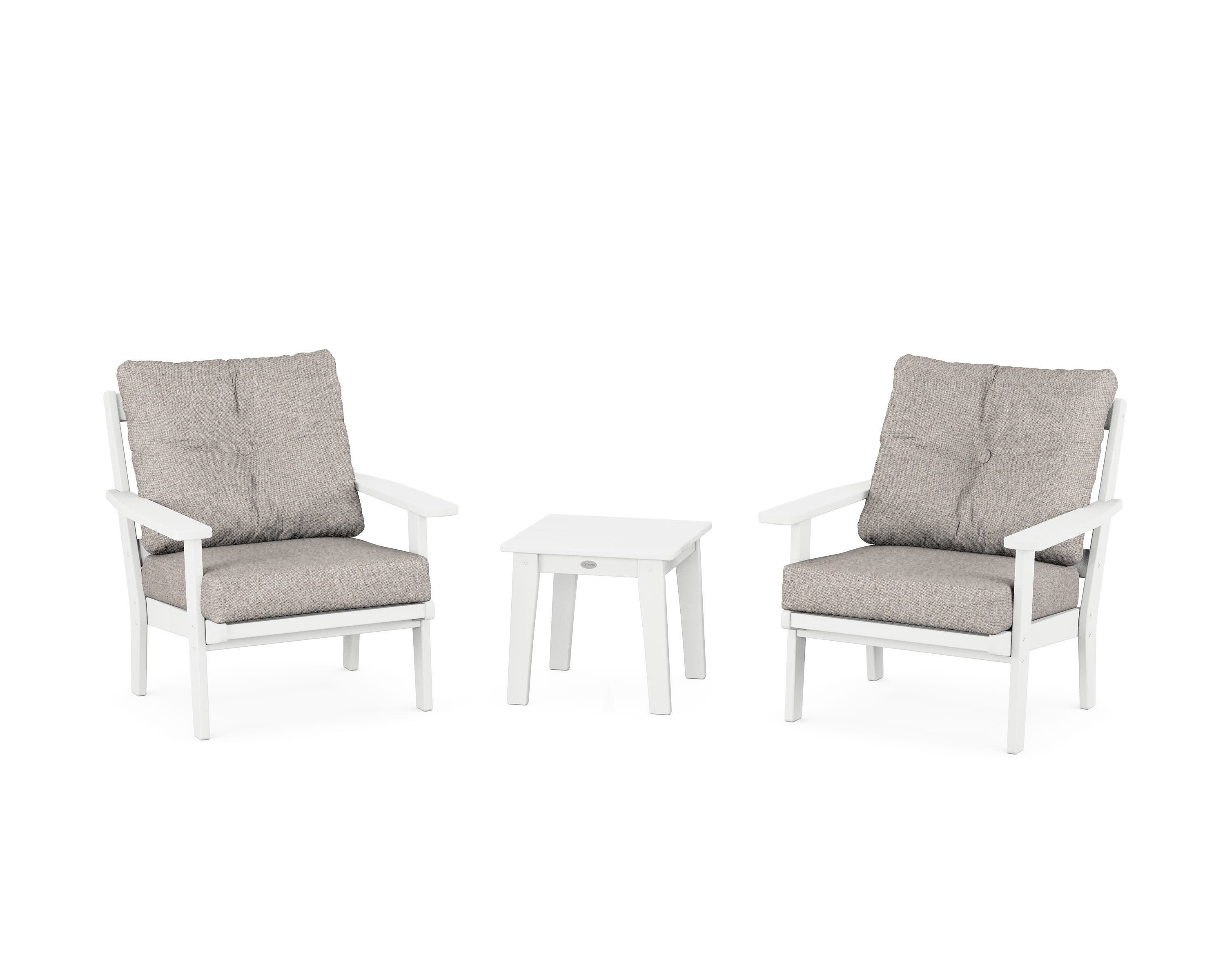 Oxford 3-Piece Deep Seating Set in White / Weathered Tweed