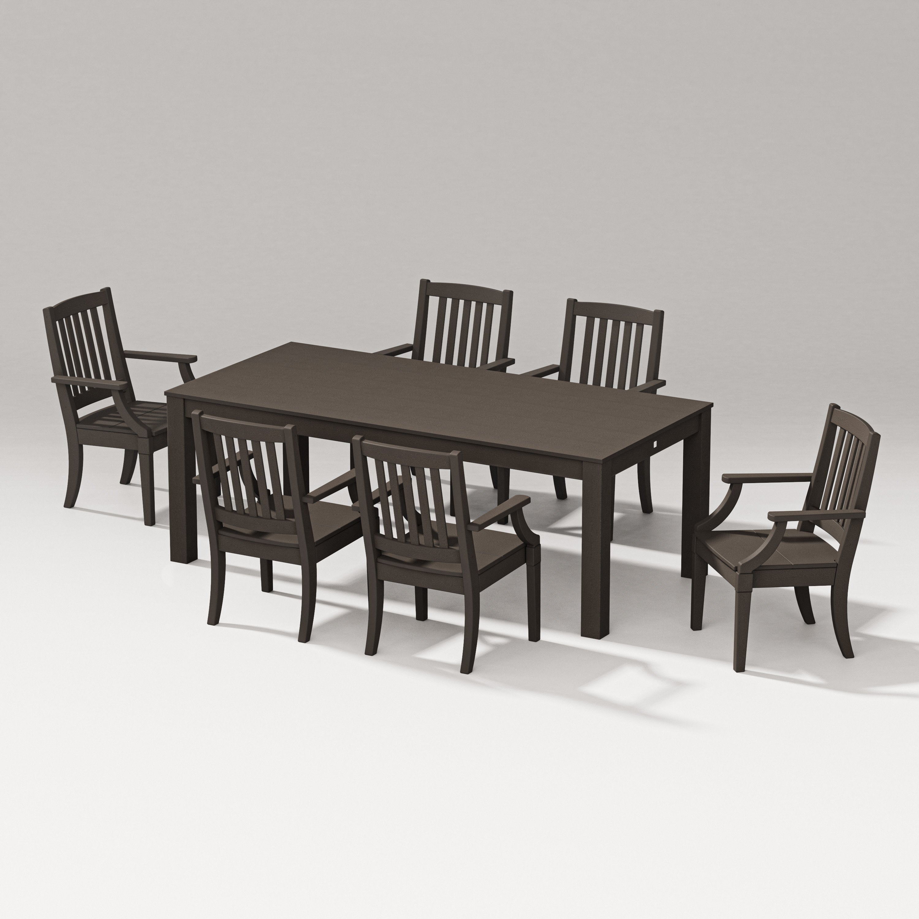 Estate Arm Chair 7-Piece Parsons Table Dining Set in Vintage Coffee