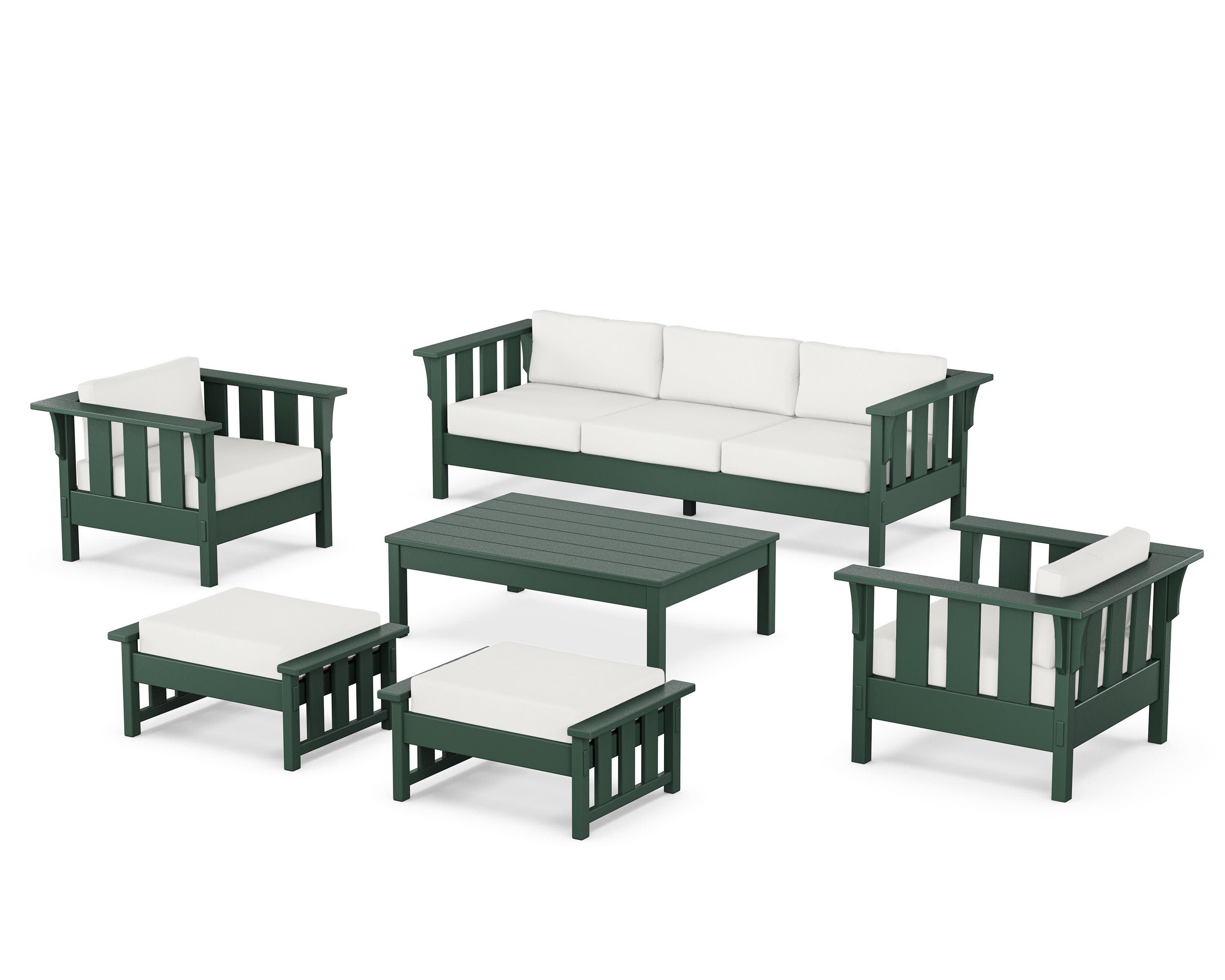 Acadia 6-Piece Lounge Sofa Set in Green / Natural Linen