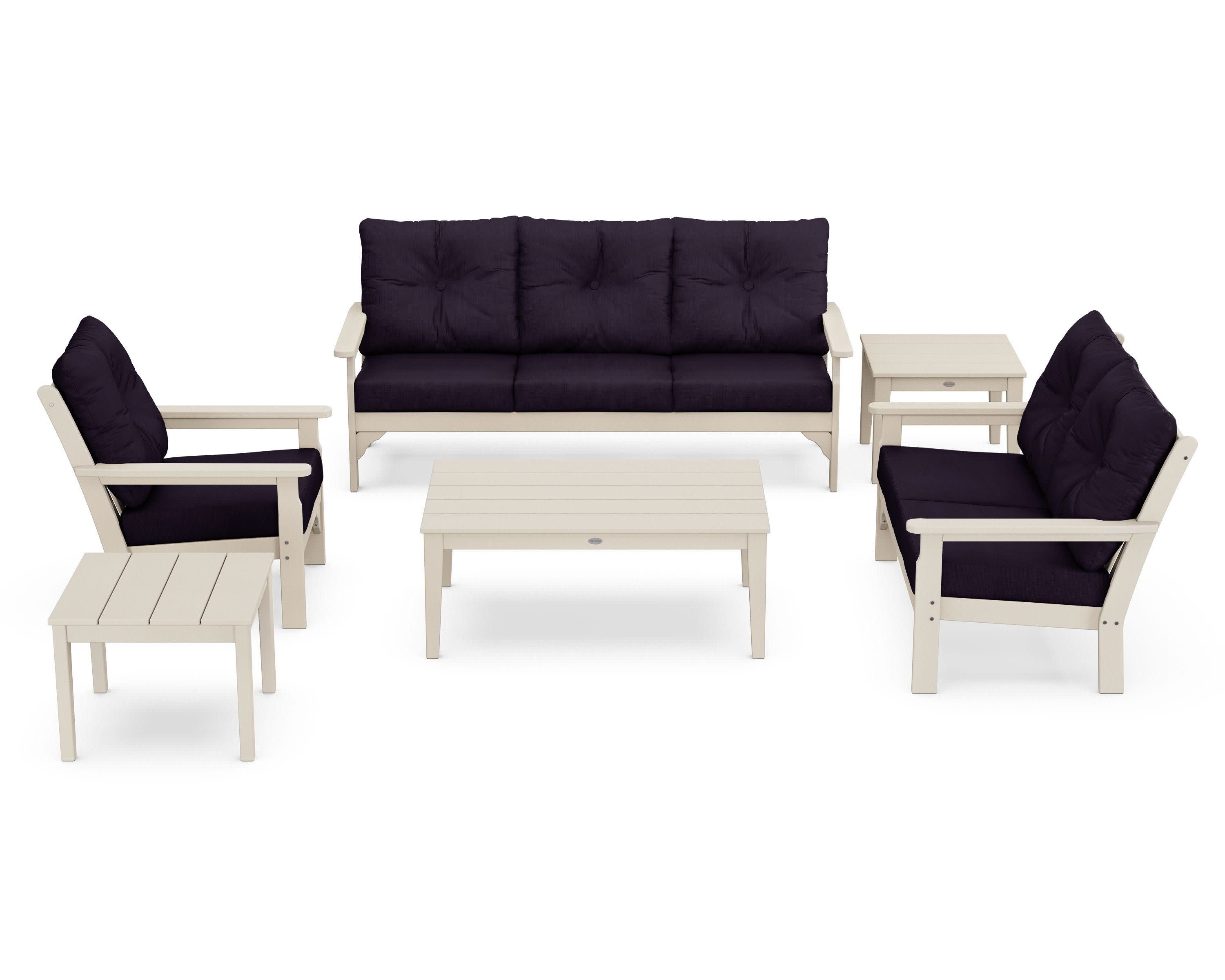 Vineyard 6-Piece Deep Seating Set in Sand / Navy Linen