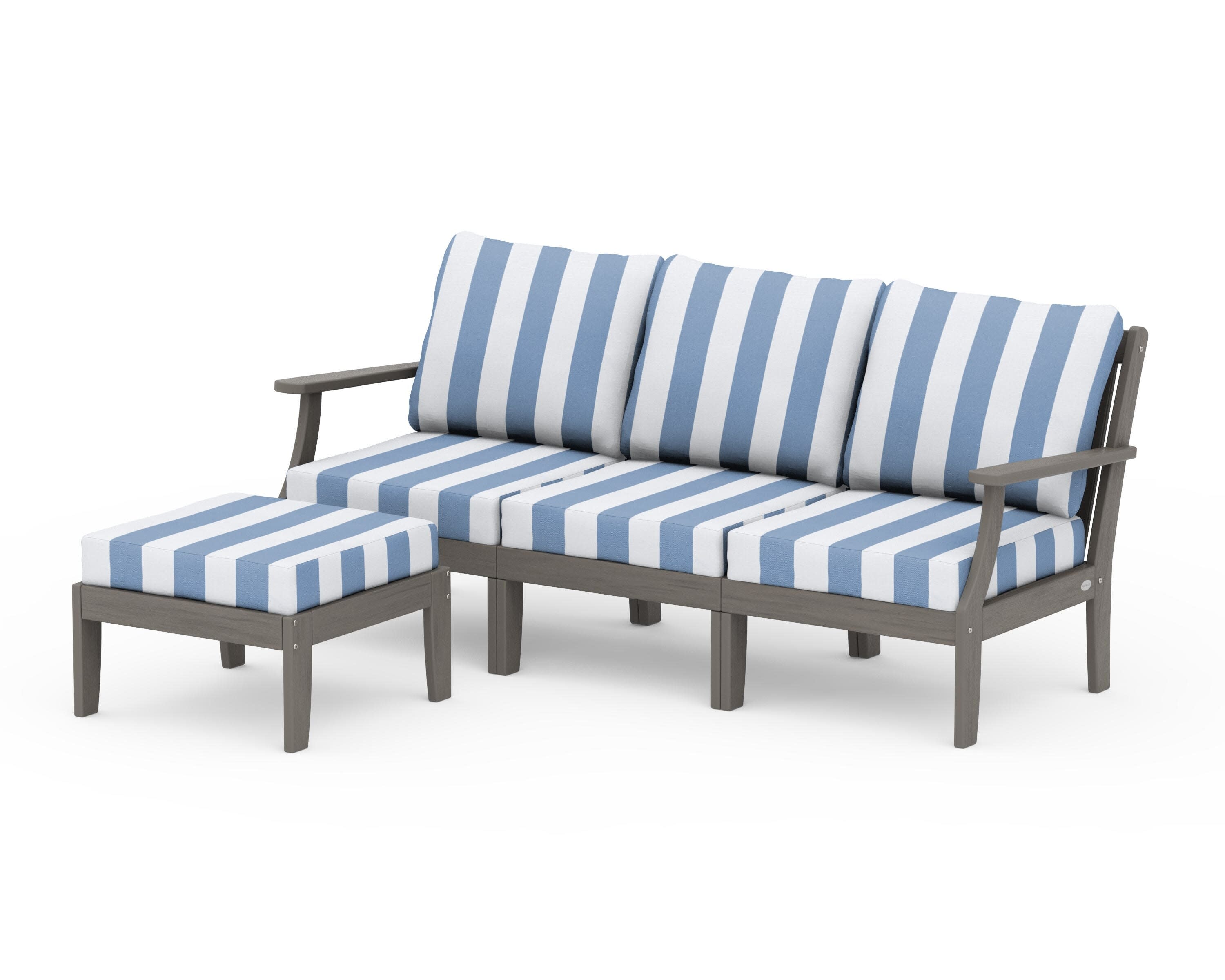 Braxton Modular 4-Piece Deep Seating Set with Ottoman in Driftwood / Cabana Stripe Sky Blue