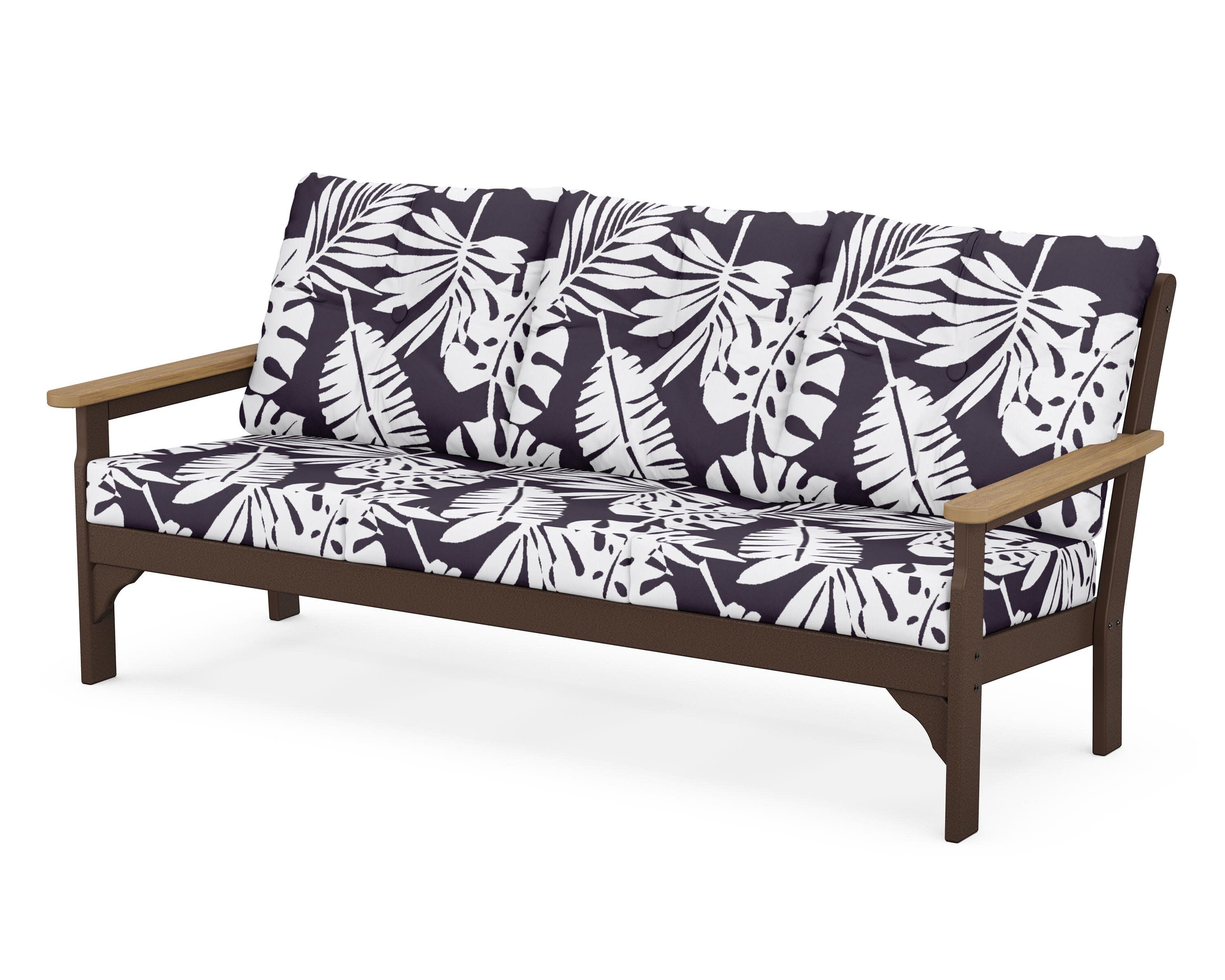 Vineyard Deep Seating Sofa in Mahogany / Natural / Leaf Navy