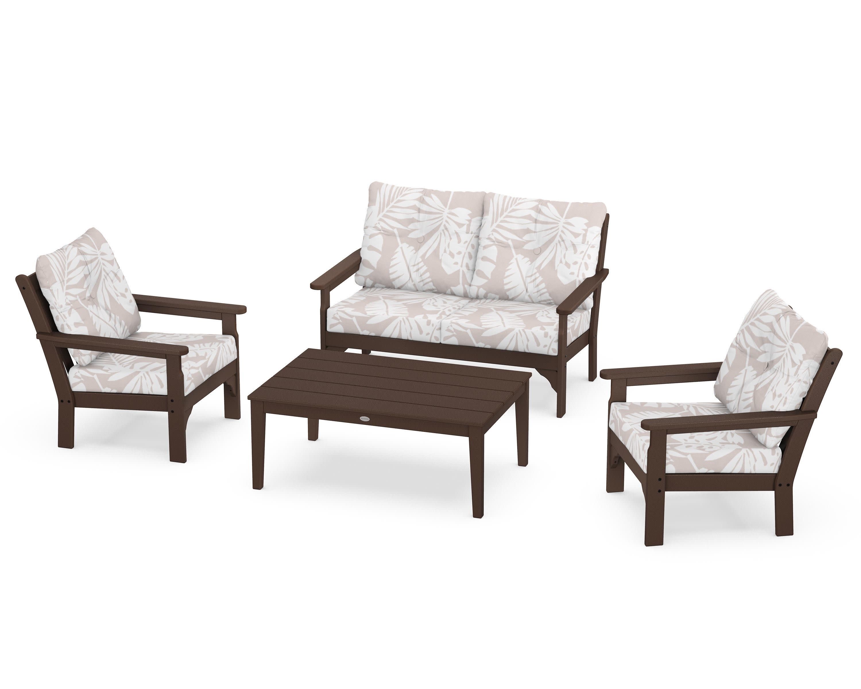 Vineyard 4-Piece Deep Seating Set in Mahogany / Leaf Dune Burlap