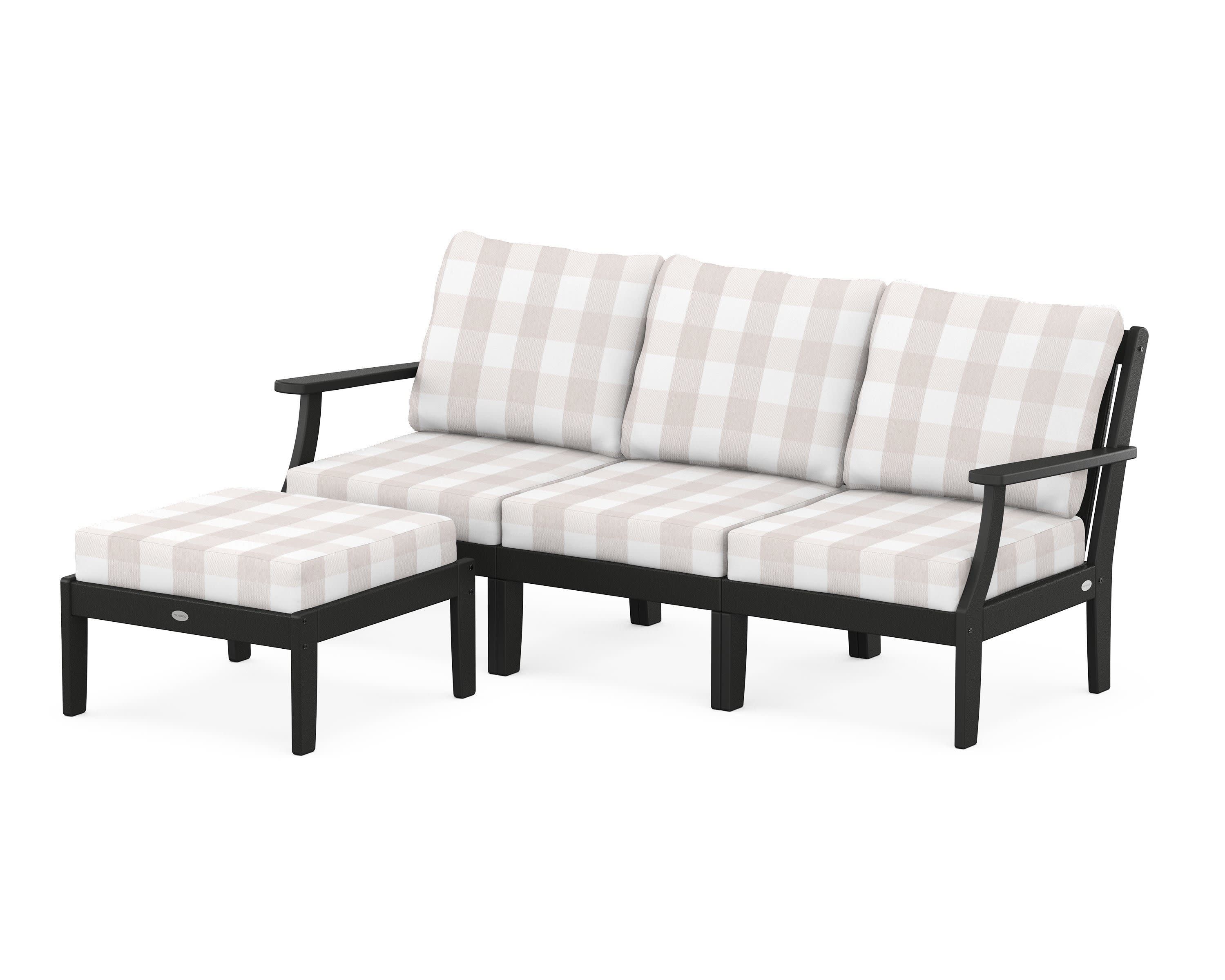 Braxton Modular 4-Piece Deep Seating Set with Ottoman in Black / Buffalo Plaid Dune Burlap