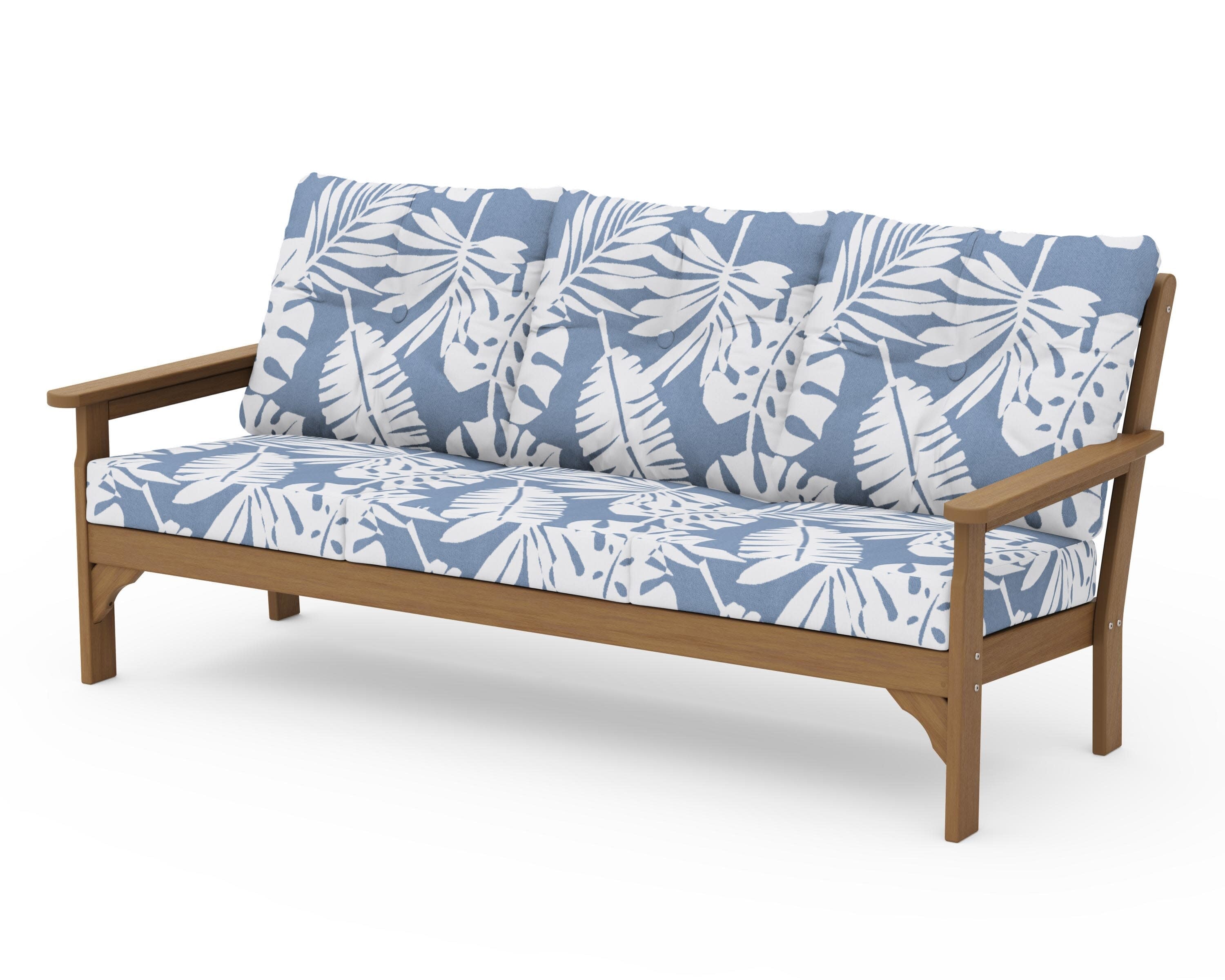 Vineyard Deep Seating Sofa in Natural / Leaf Sky Blue