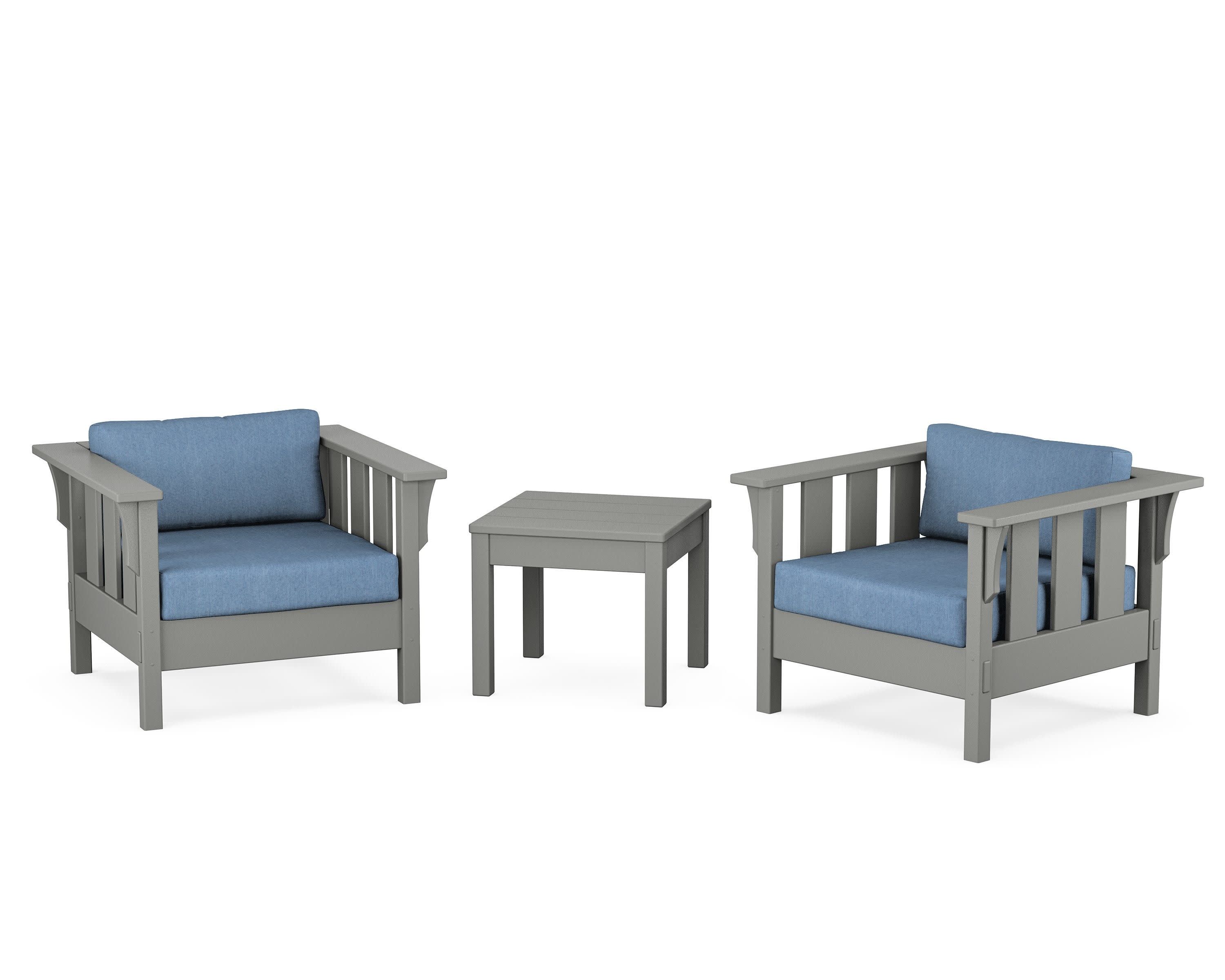 Acadia 3-Piece Deep Seating Set in Slate Grey / Sky Blue