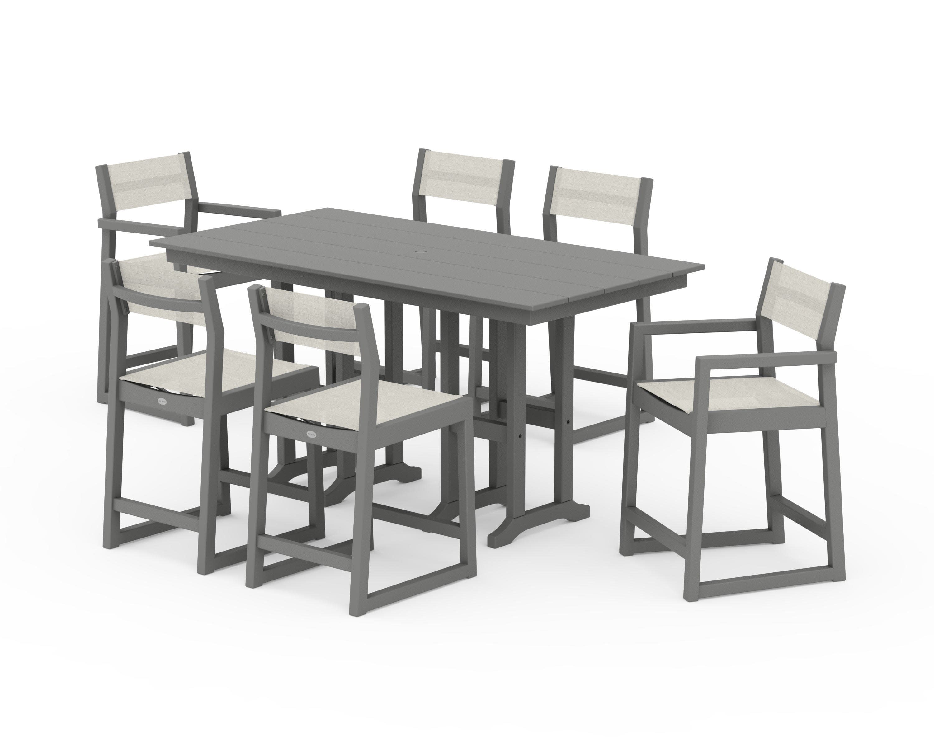 EDGE Sling 7-Piece Farmhouse Counter Set in Slate Grey / Parchment Sling