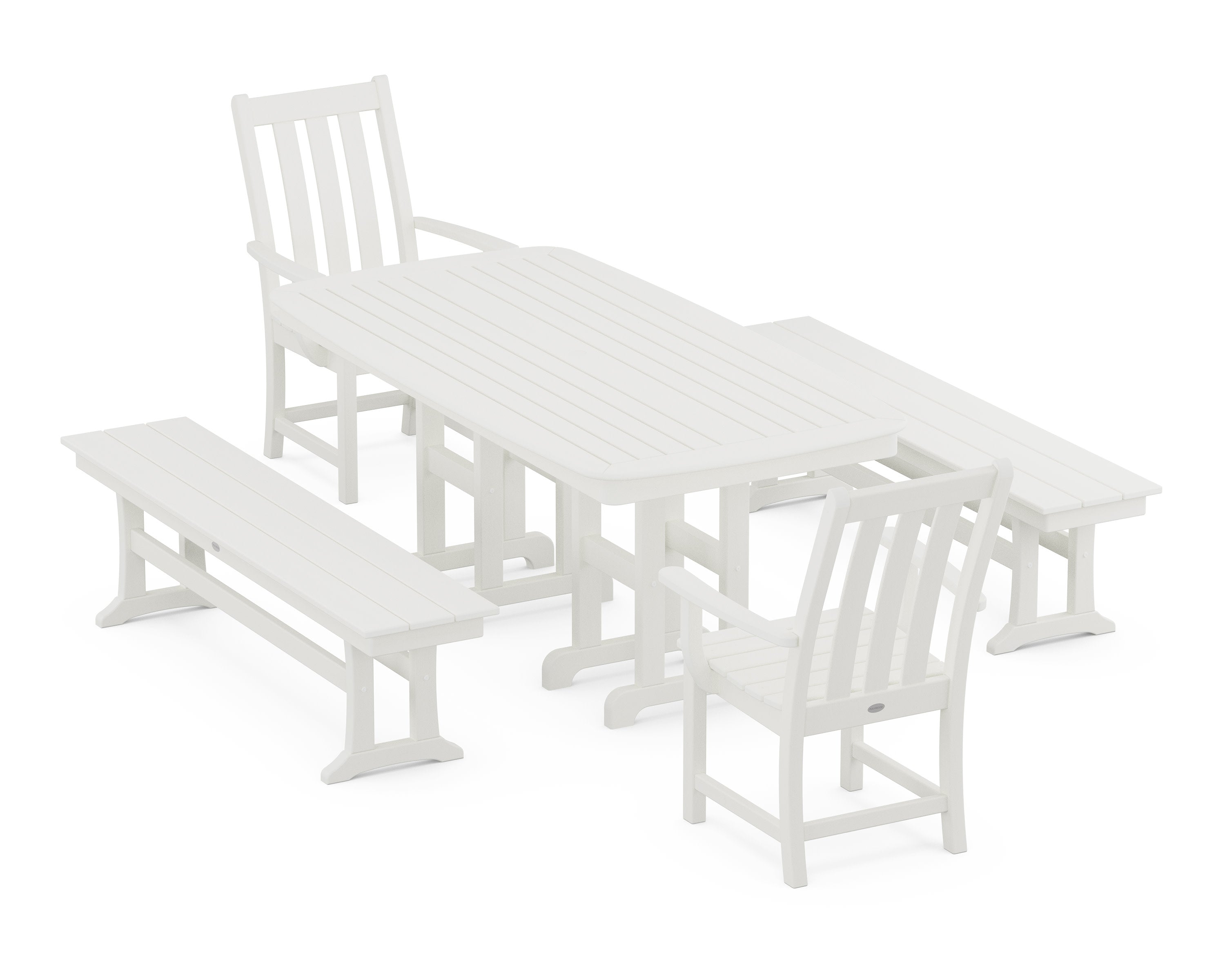 Vineyard 5-Piece Dining Set with Benches in Vintage White