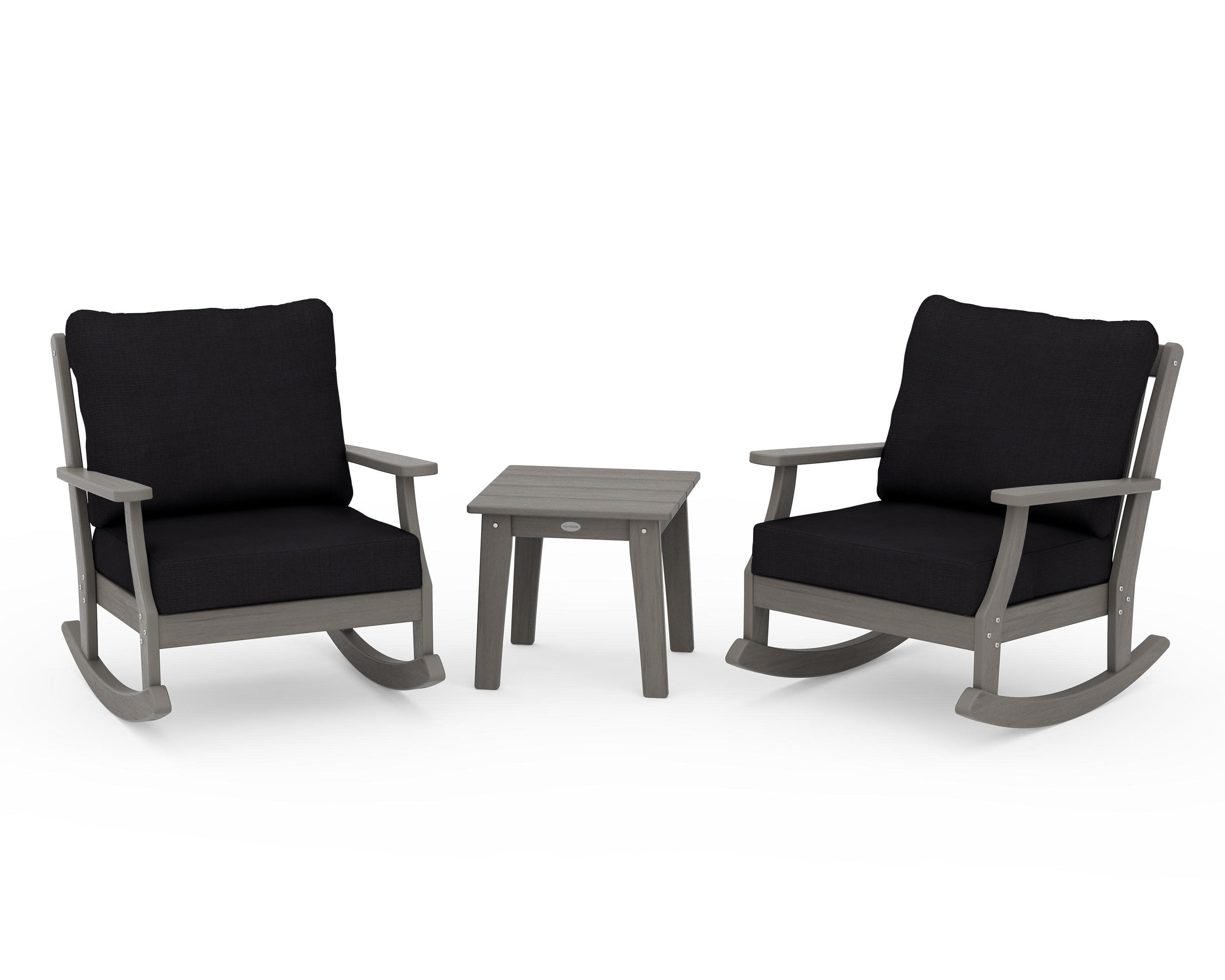 Braxton 3-Piece Deep Seating Rocker Set in Driftwood / Midnight Linen
