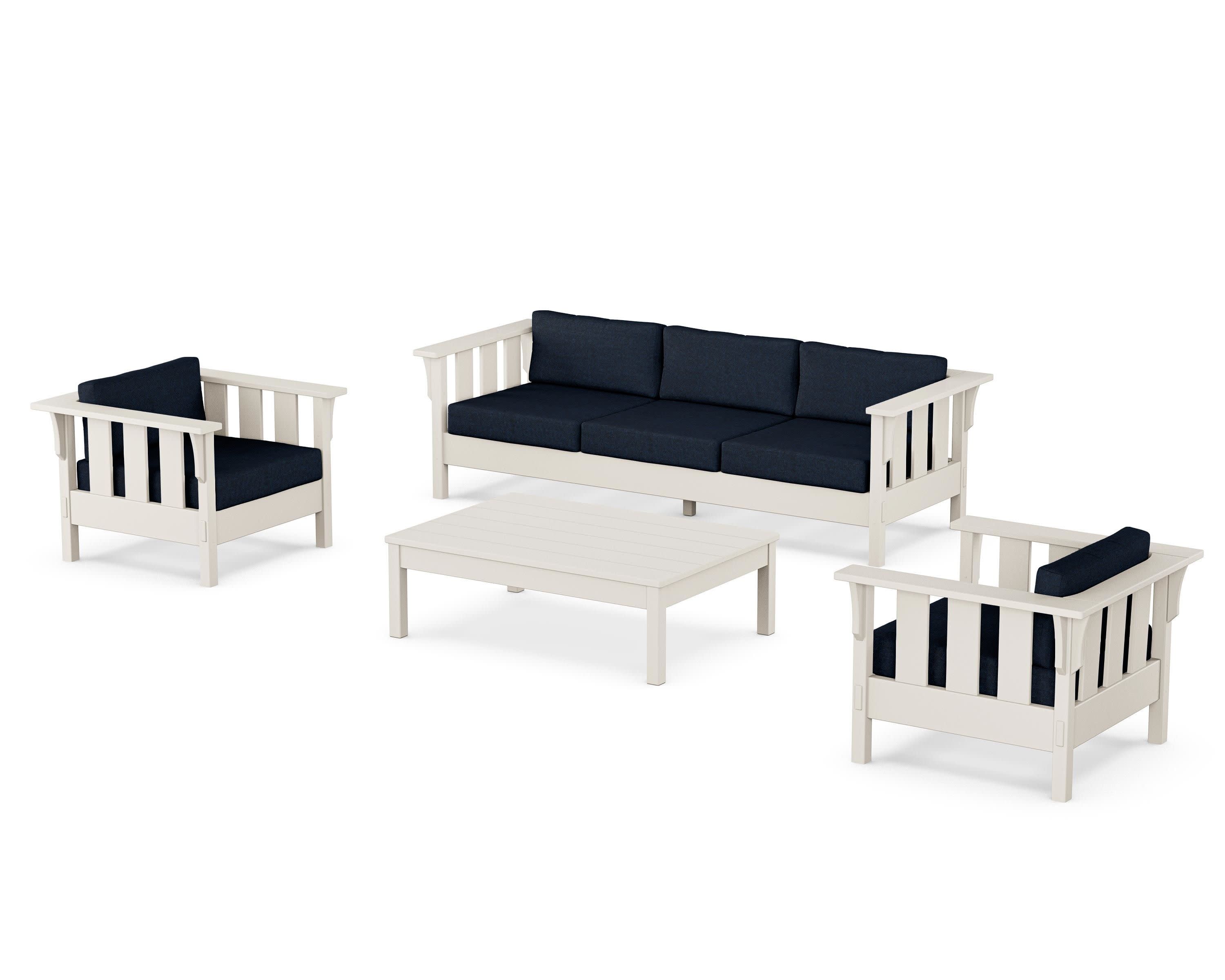 Acadia 4-Piece Deep Seating Set with Sofa in Sand / Marine Indigo