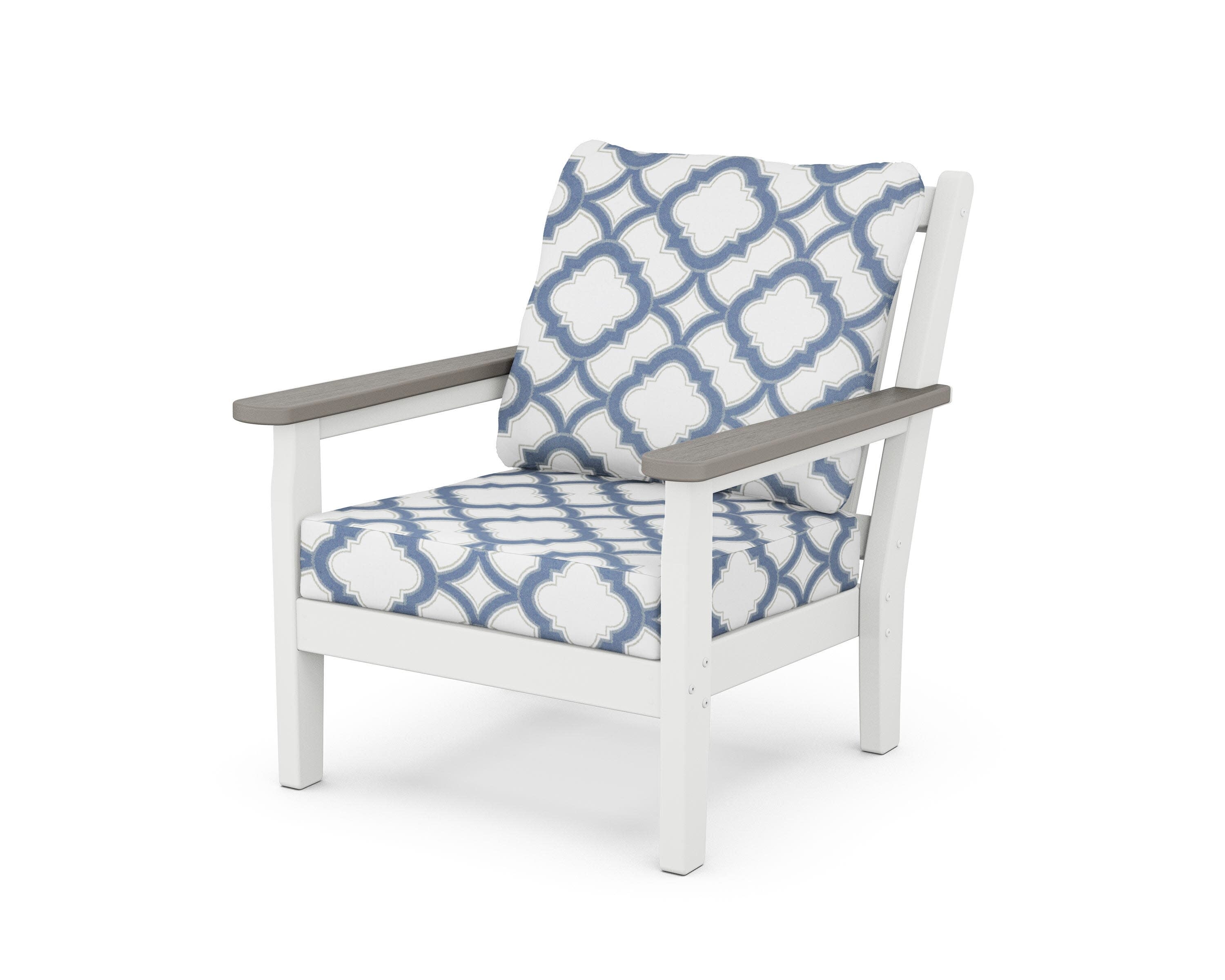 Chippendale Deep Seating Chair in White / Driftwood / Trellis Sky Blue