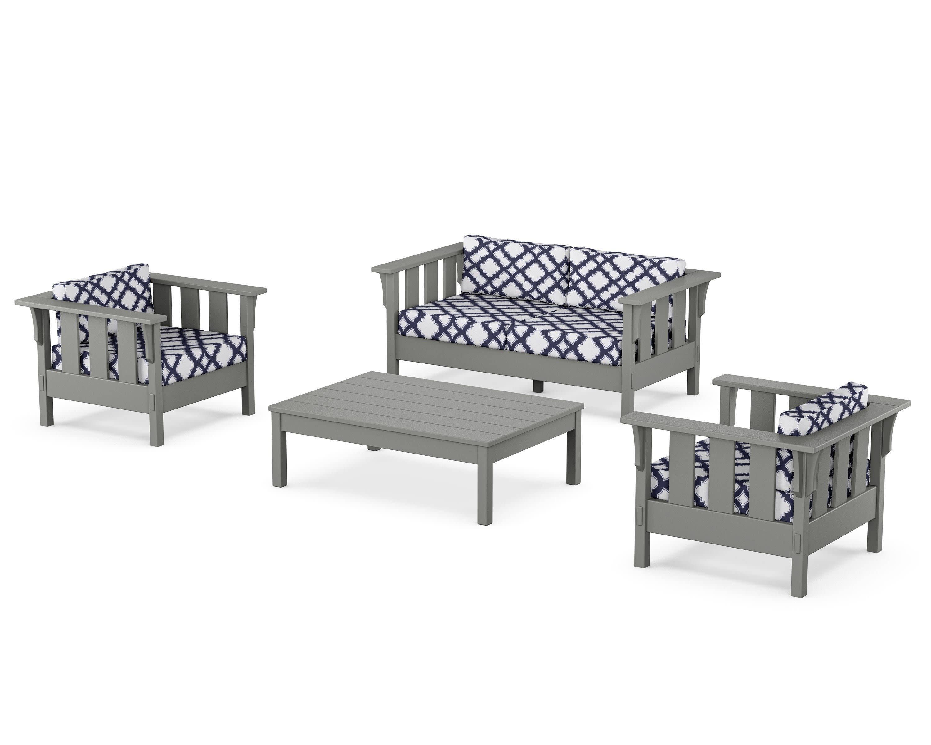 Acadia 4-Piece Deep Seating Set with Loveseat in Slate Grey / Trellis Navy
