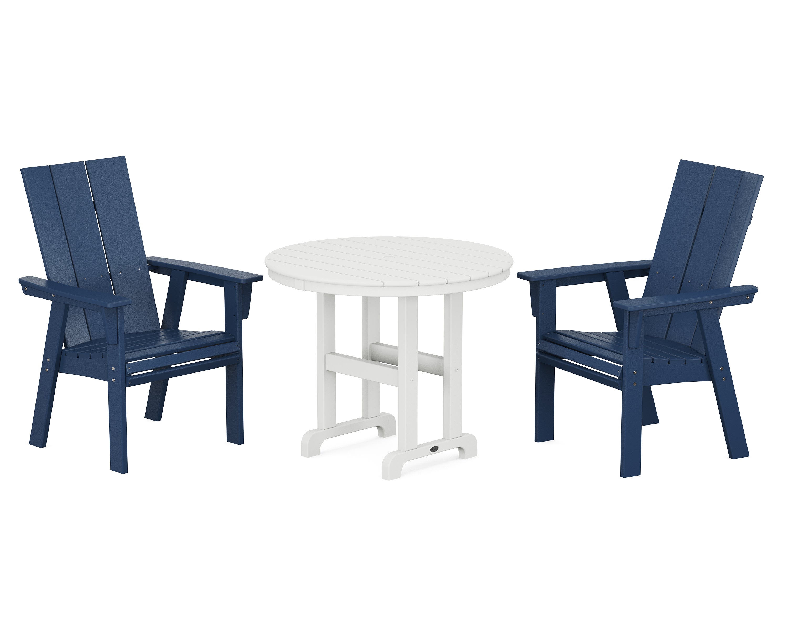 Modern Adirondack 3-Piece Round Dining Set in Navy / White