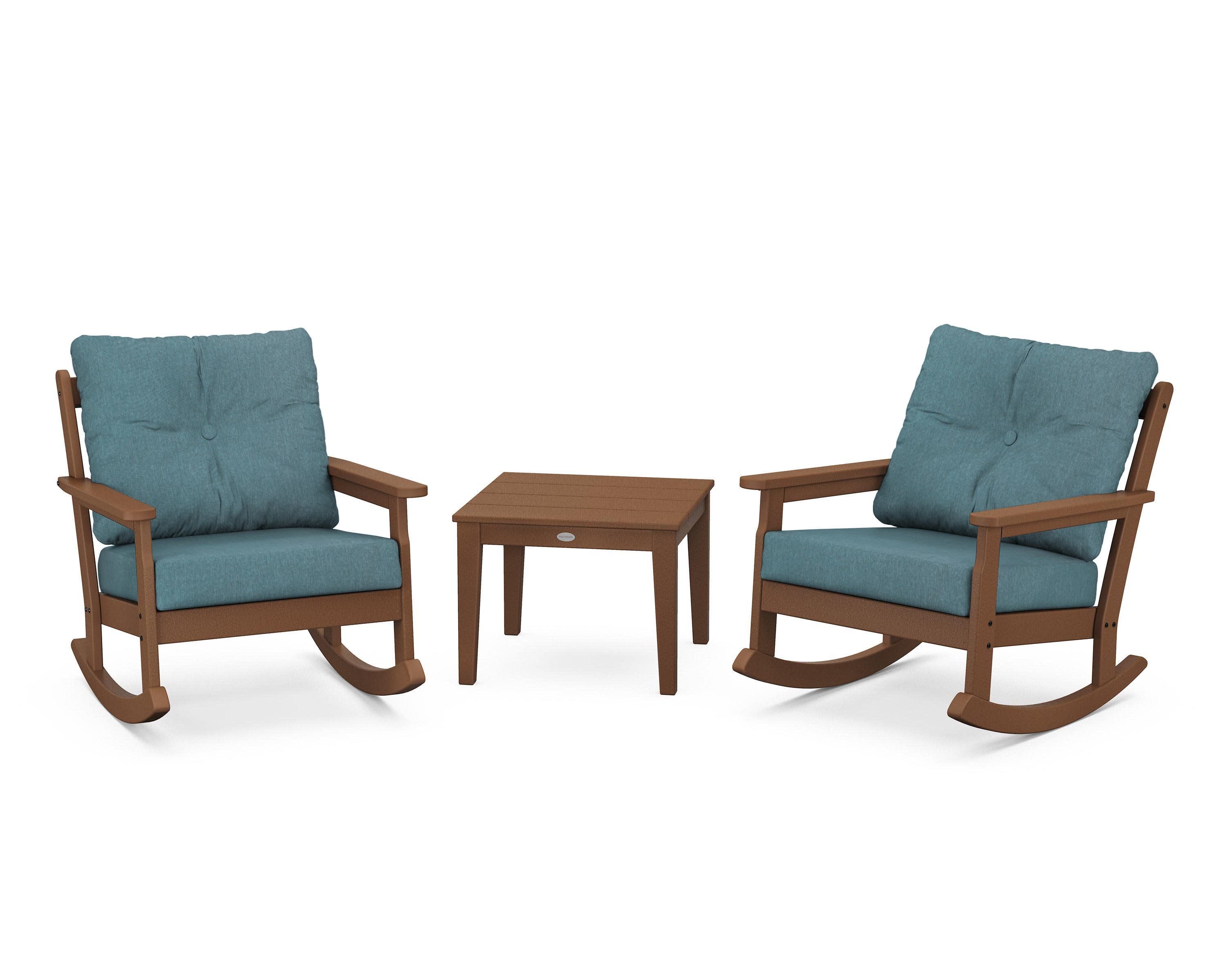 Vineyard 3-Piece Deep Seating Rocker Set in Teak / Ocean Teal