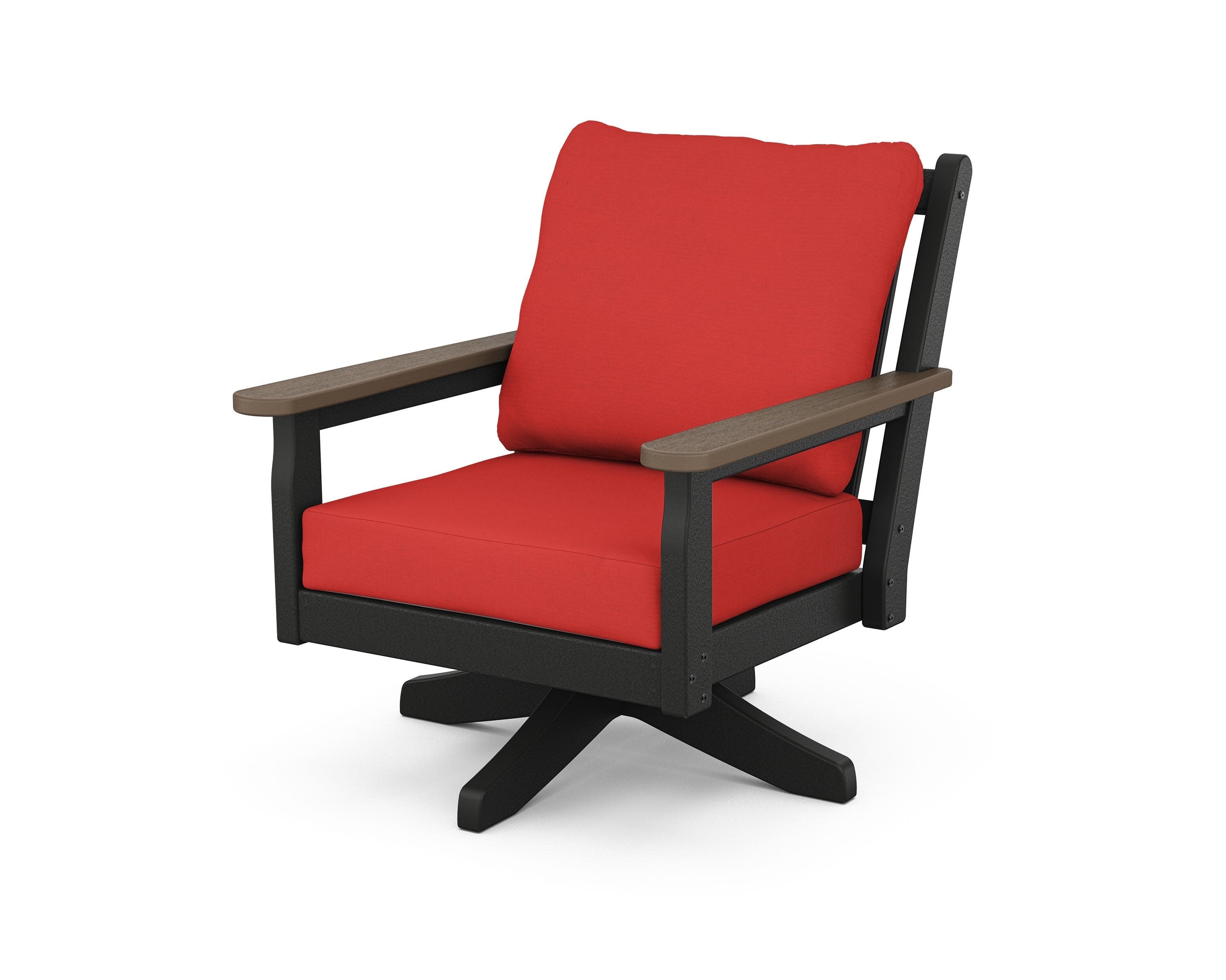 Chippendale Deep Seating Swivel Chair in Black / Kona / Crimson Linen