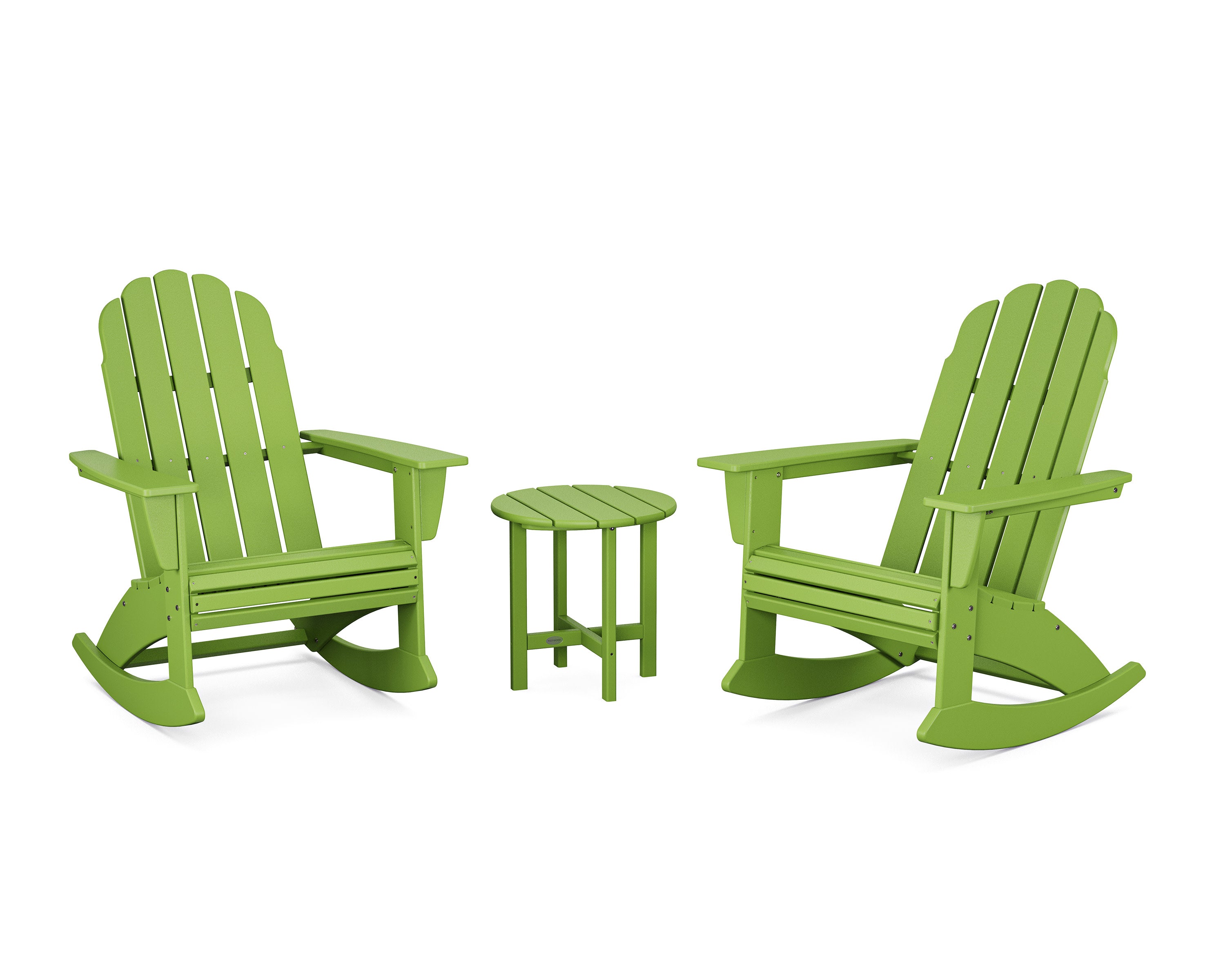 Vineyard Curveback 3-Piece Adirondack Rocking Chair Set in Lime