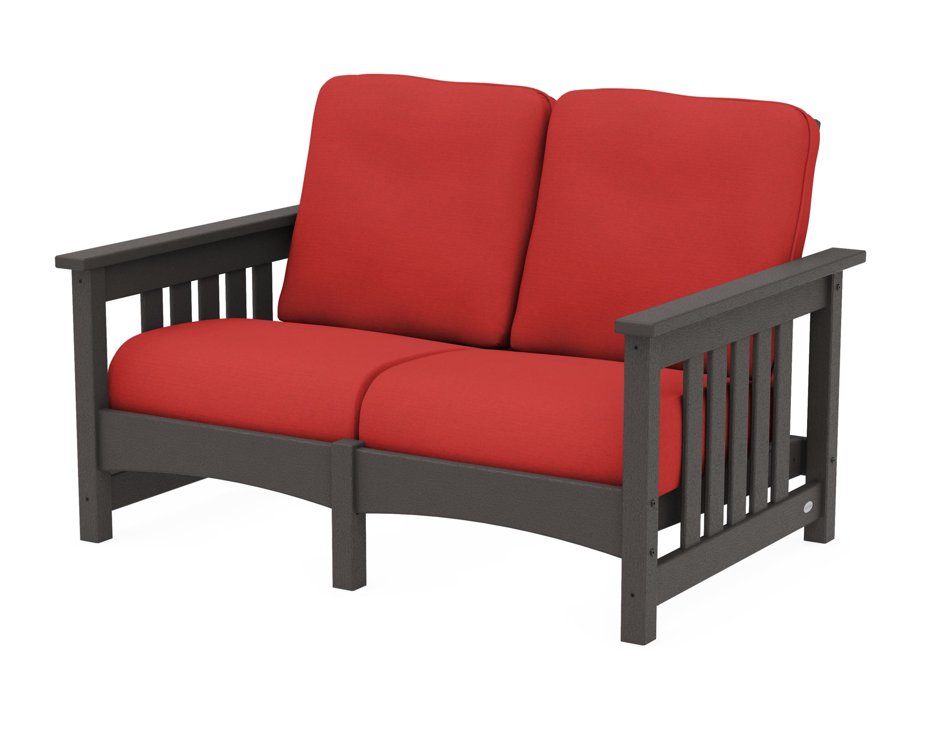 Club Mission Loveseat in Vintage Coffee / Crimson Linen