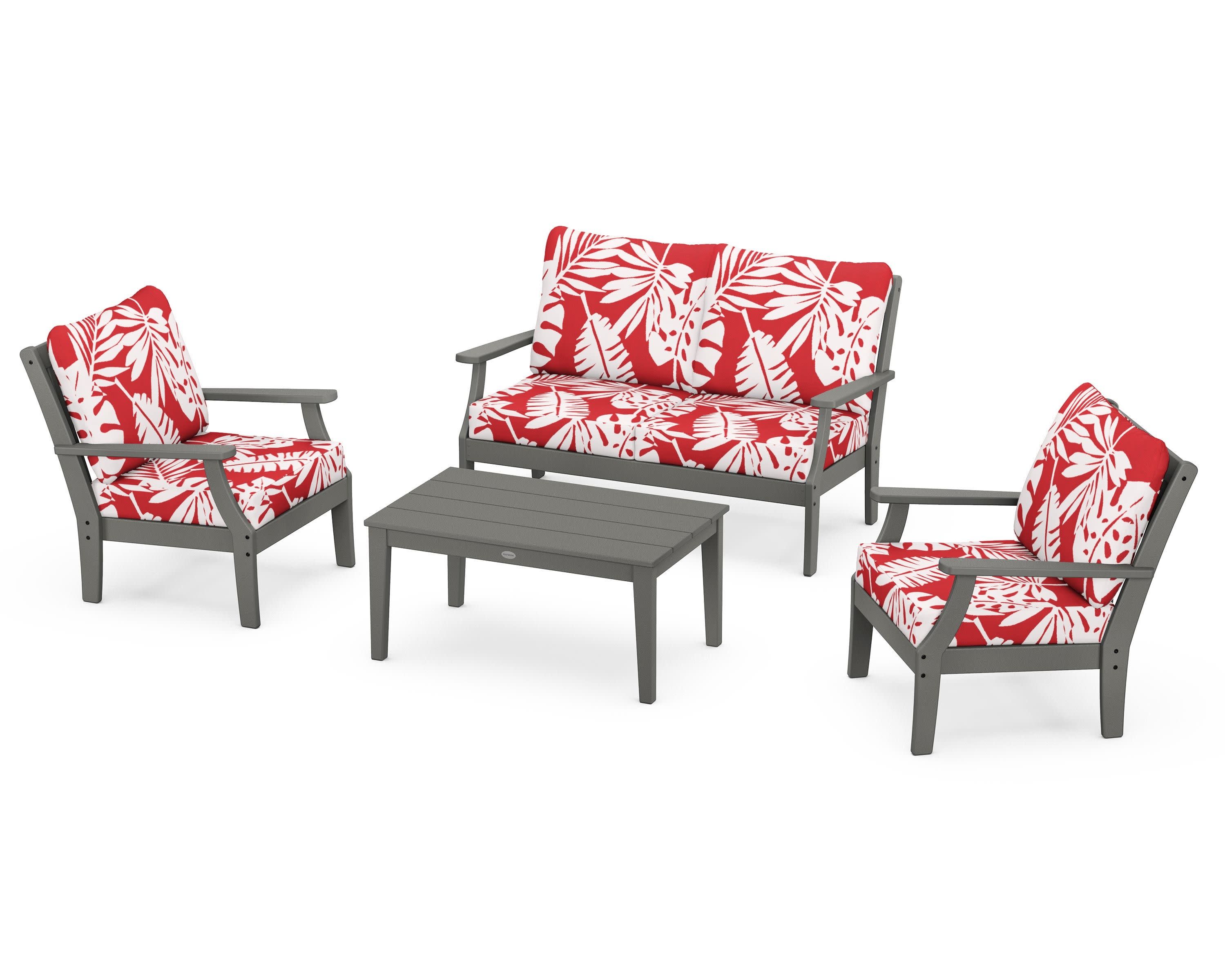 Braxton 4-Piece Deep Seating Chair Set in Slate Grey / Leaf Crimson