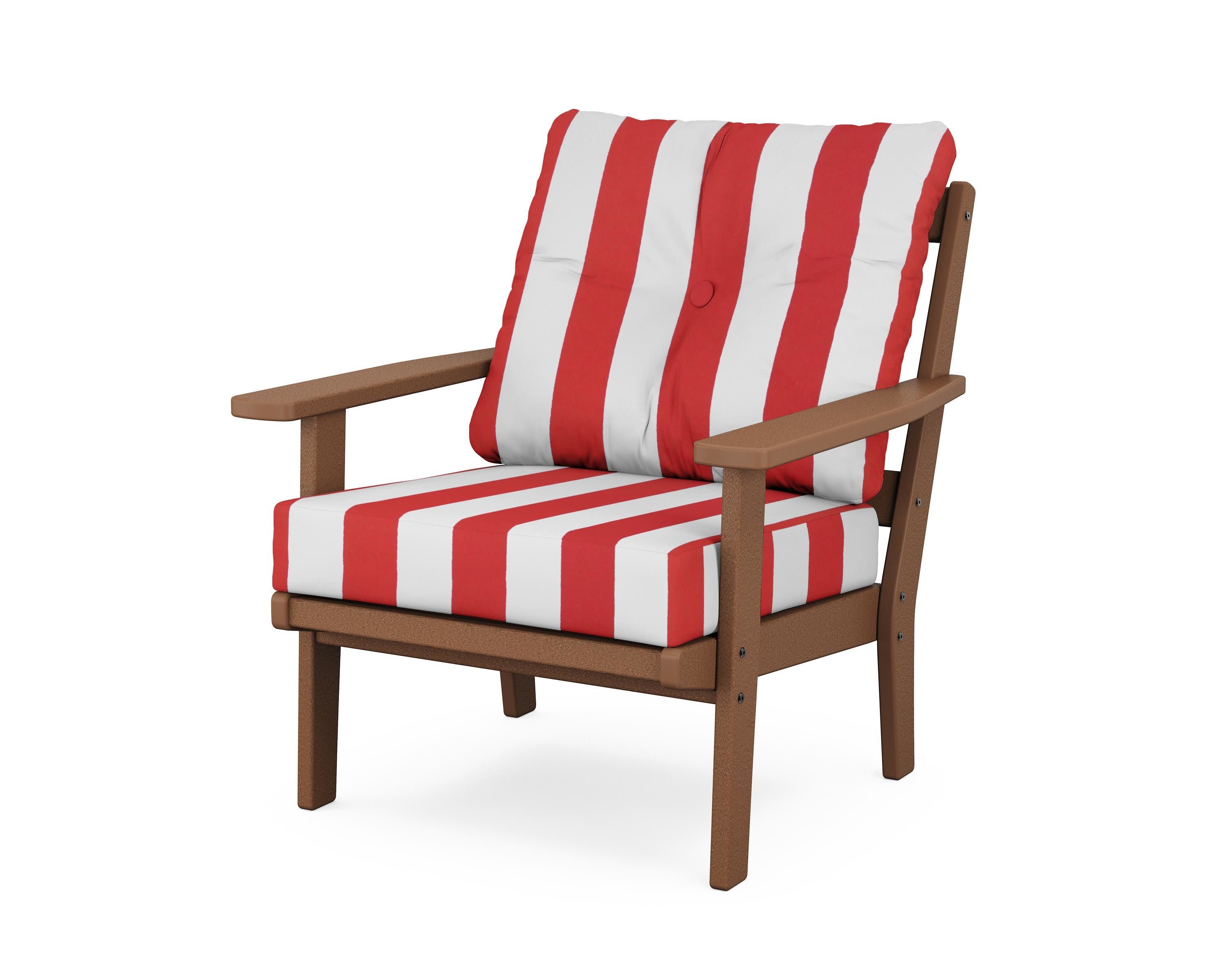 Oxford Deep Seating Chair in Teak / Cabana Stripe Crimson
