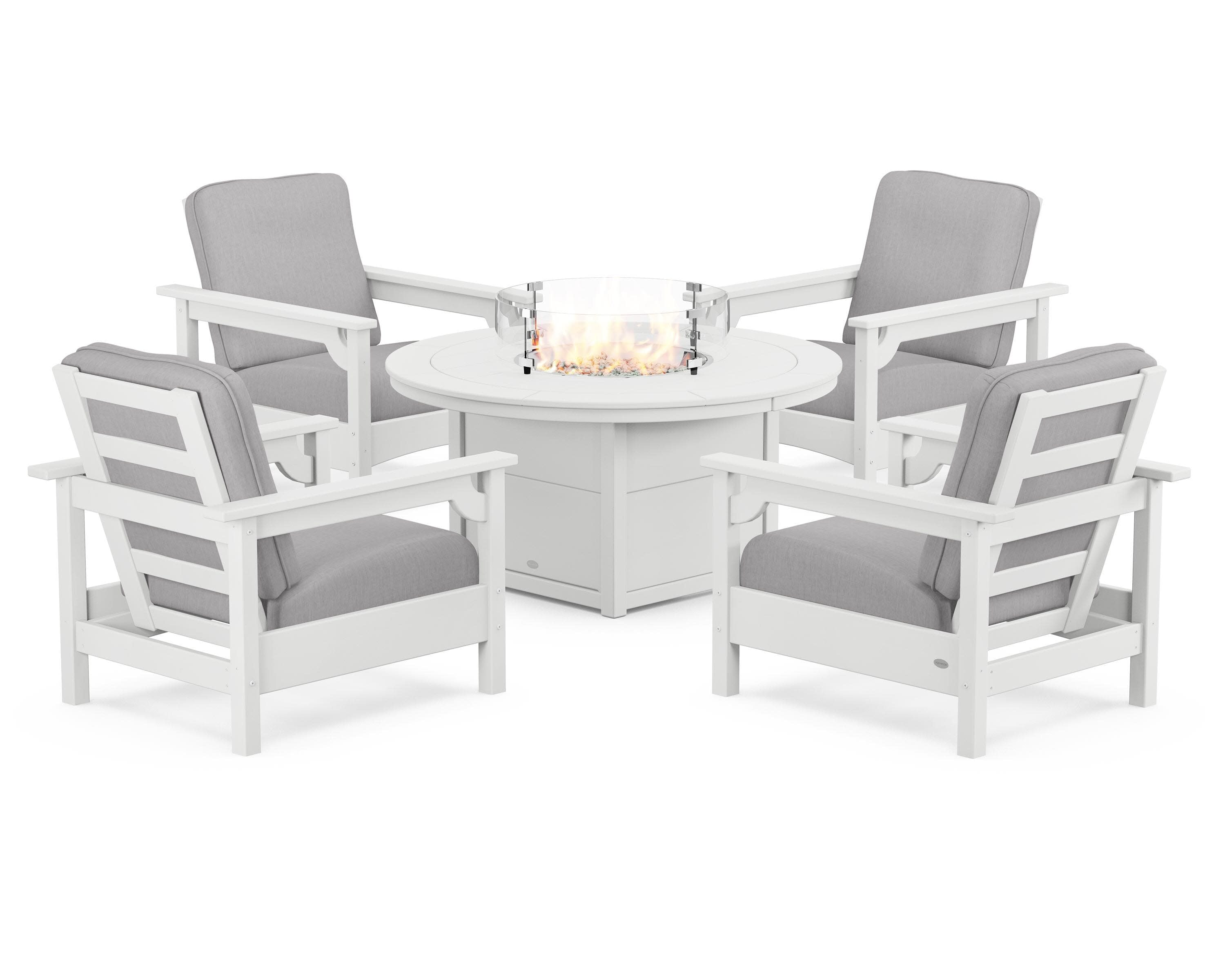 Club 5-Piece Conversation Set with Fire Pit Table in White / Granite