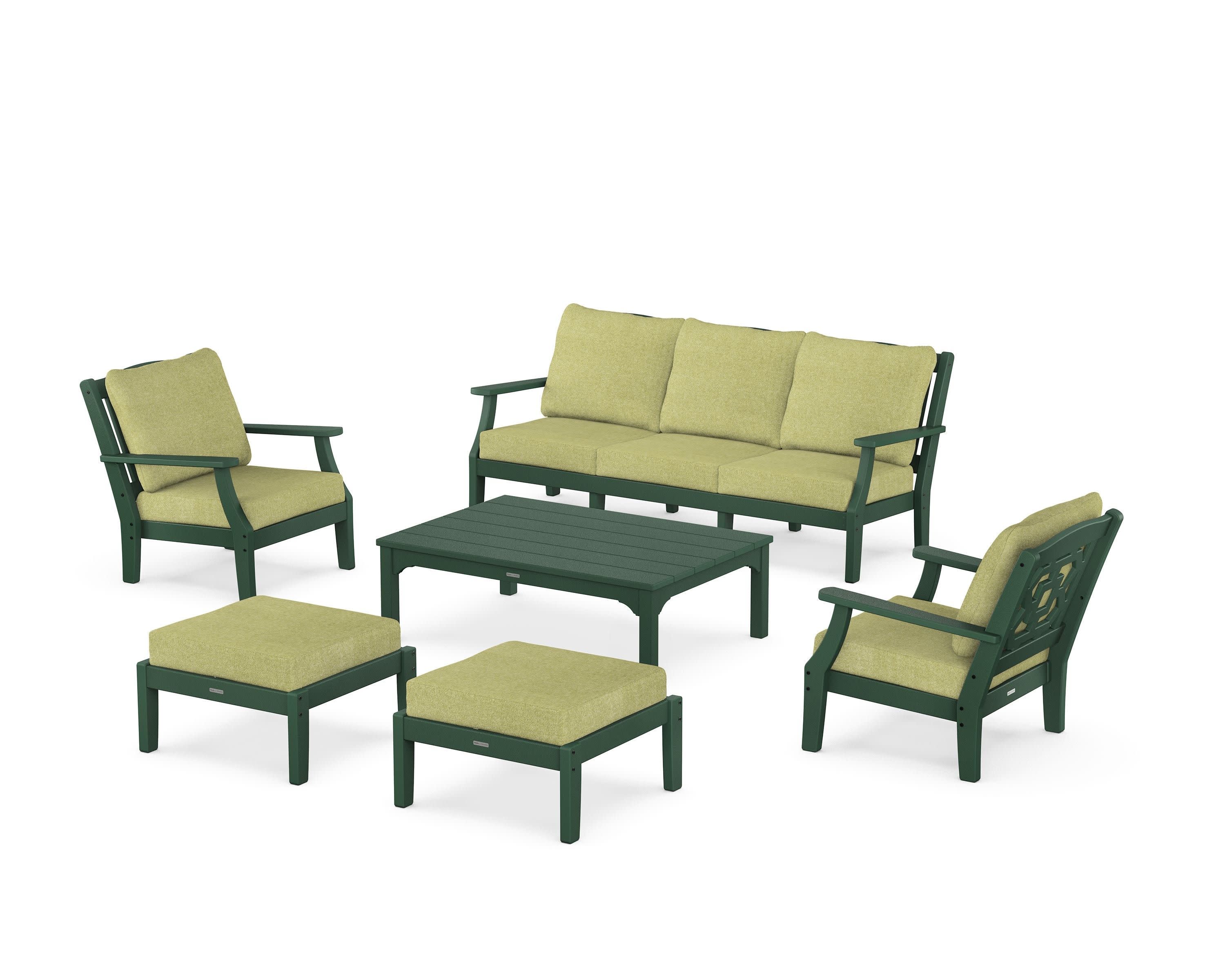 Chinoiserie 6-Piece Lounge Sofa Set in Green / Chartreuse Boucle