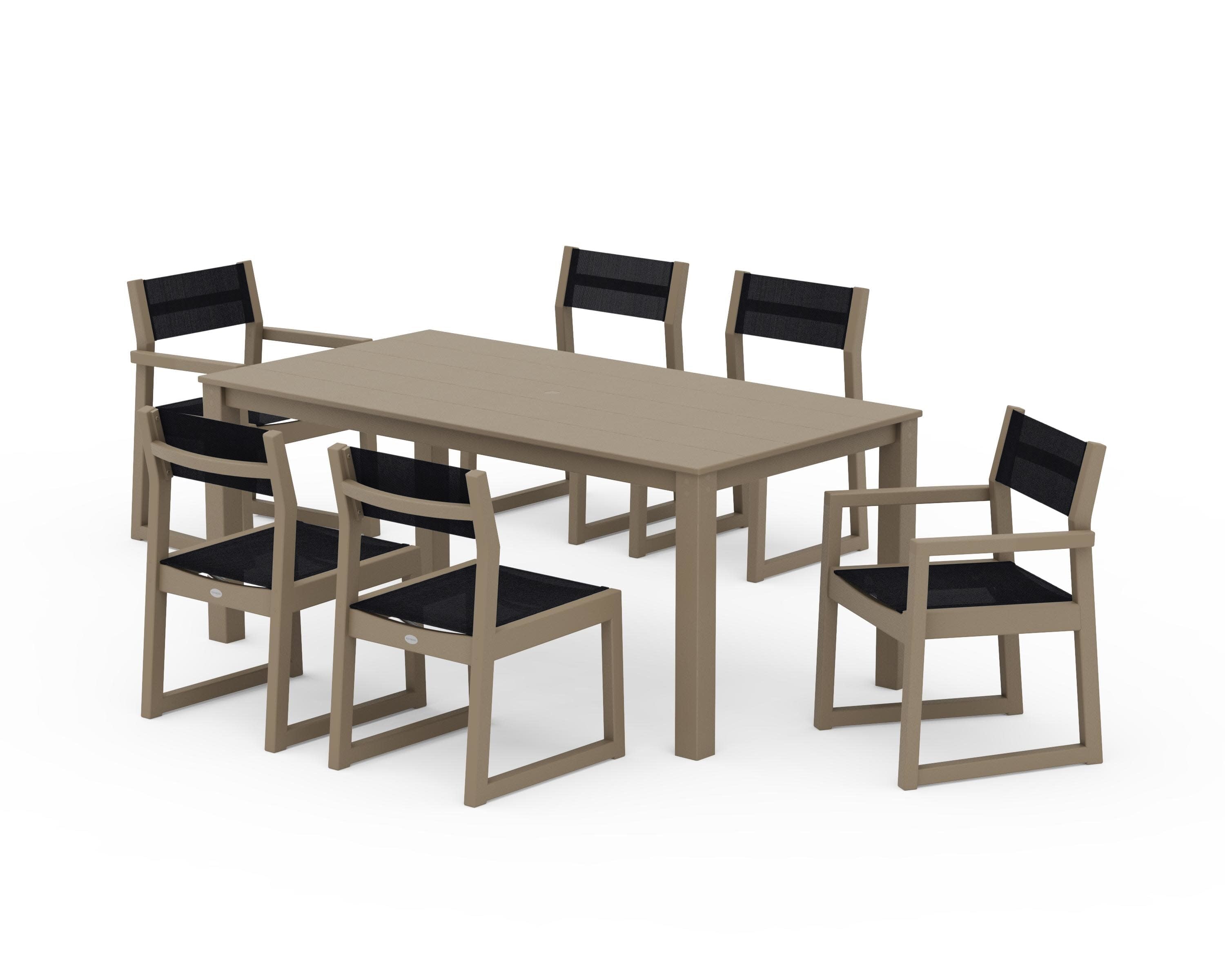 EDGE Sling 7-Piece Parsons Dining Set in Vintage Sahara / Black Sling