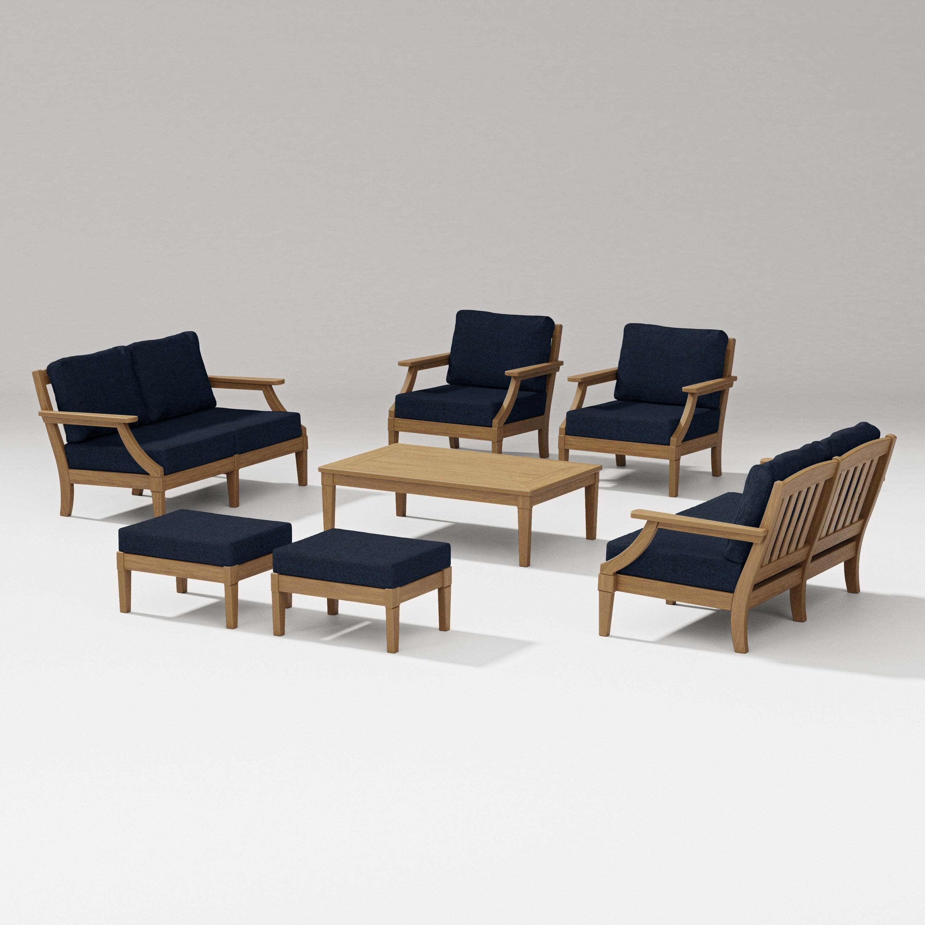 Estate 7-Piece Lounge Loveseat Set in Natural / Marine Indigo