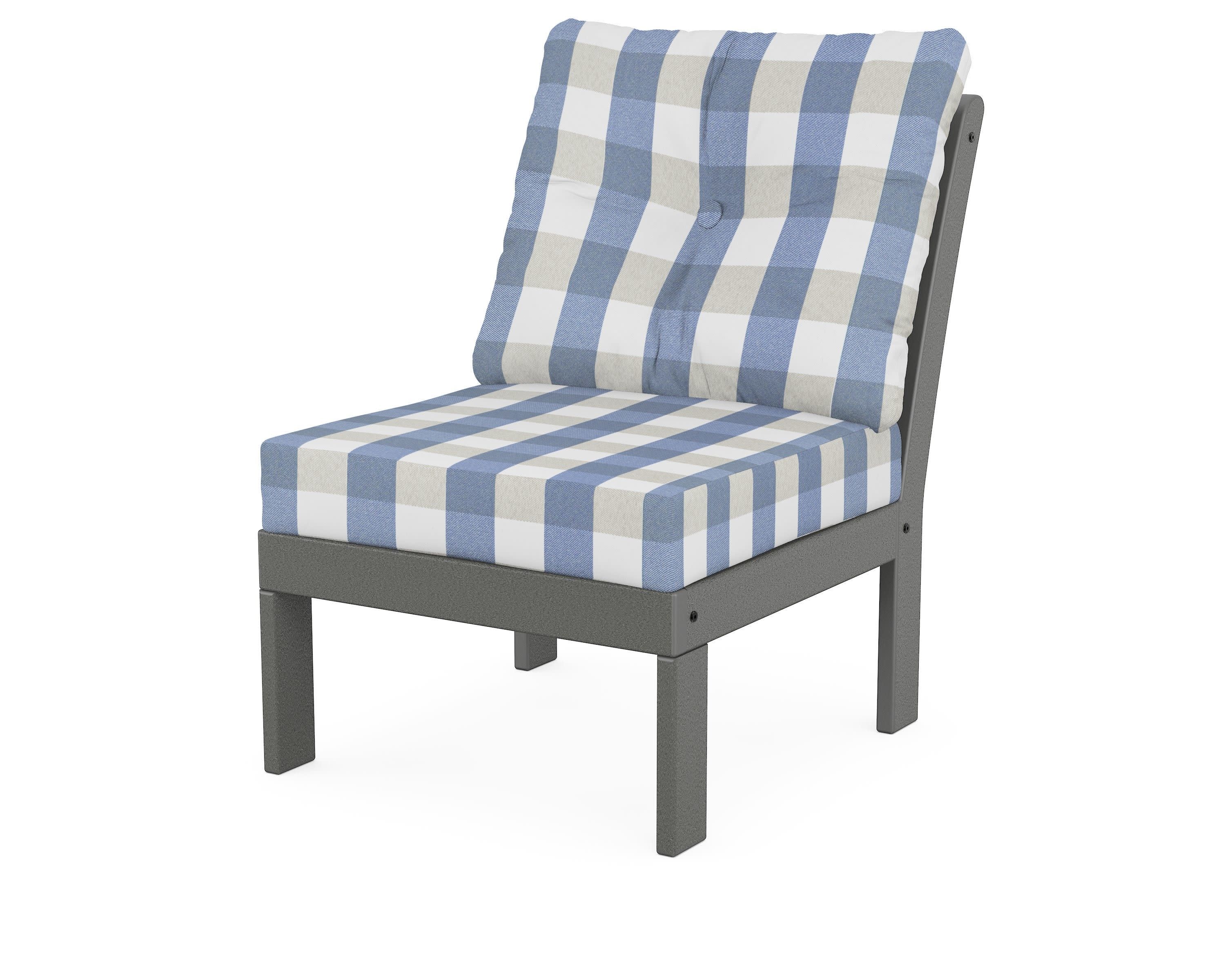 Vineyard Modular Armless Chair in Slate Grey / Buffalo Plaid Sky Blue